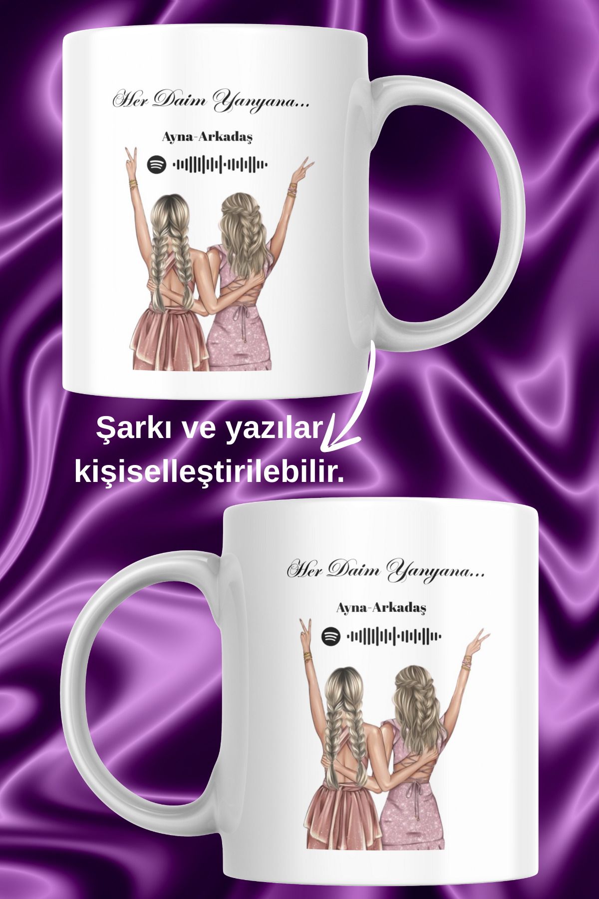 zerhome Her Zaman Yanyana Arkadaş Temalı Kişiye Özel Beyaz Porselen Kupa Bardak-2