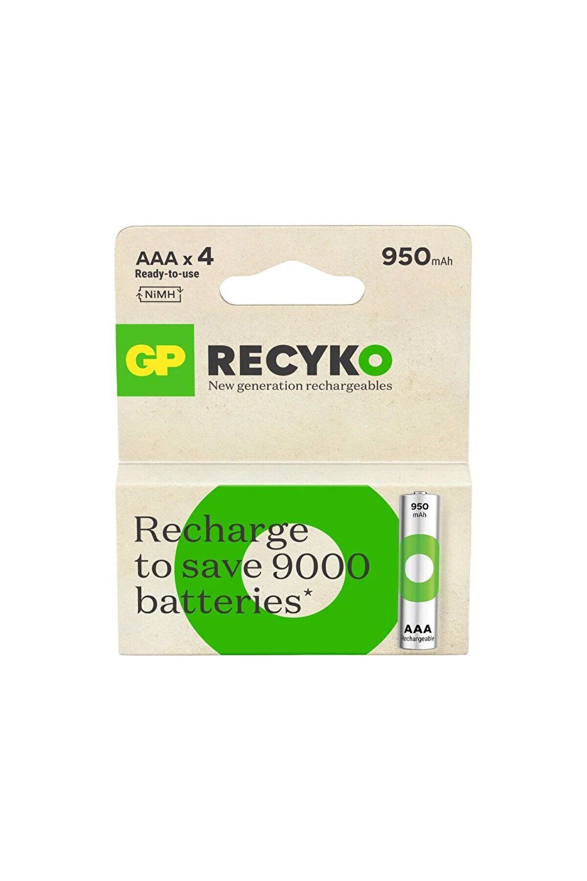 GP Recyko 1000 Aaa İnce Kalem Ni-mh Şarjlı Pil 1.2 Volt 4lü Kart