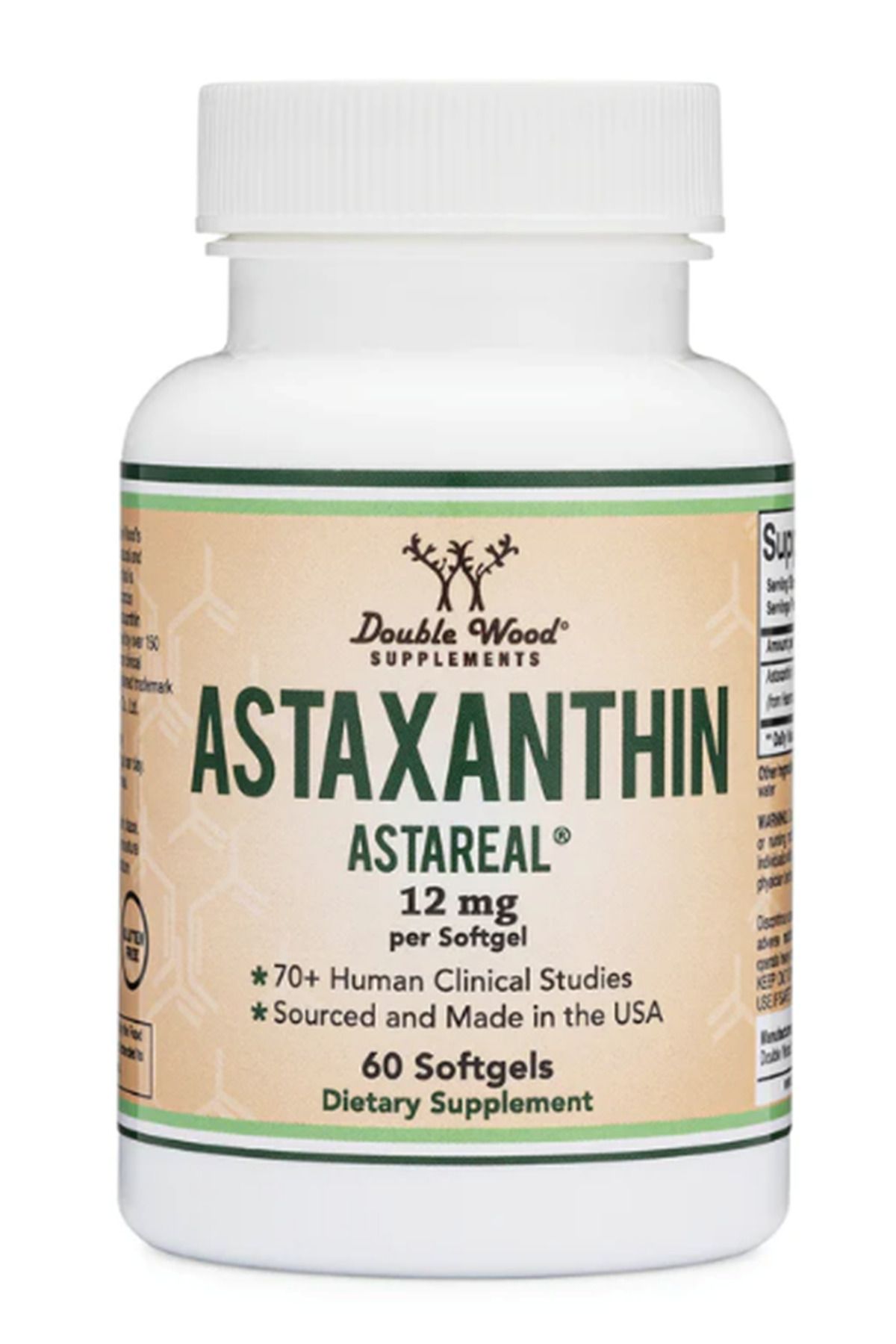 DOUBLE WOOD Astaxanthin 12mg Max Strength (Only Patented Astaxanthin (Astrareal) with 60 Softgel