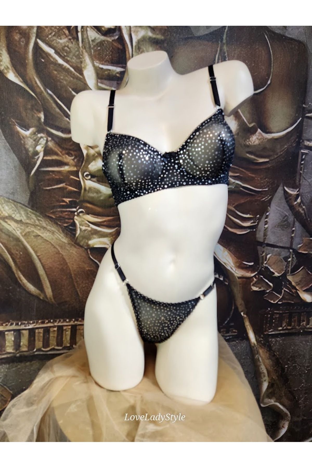 LoveLadyStyle Love Lady Noir: Işıltılı Siyah Dantel Bra Set (AYS-7030)