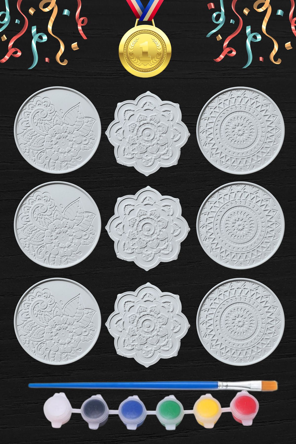 Craft3D Atölye Mandala 9 Adet (3D)- Beton/taş/figür/büst Boyama Seti-Çocuk Boyama Etkinliği