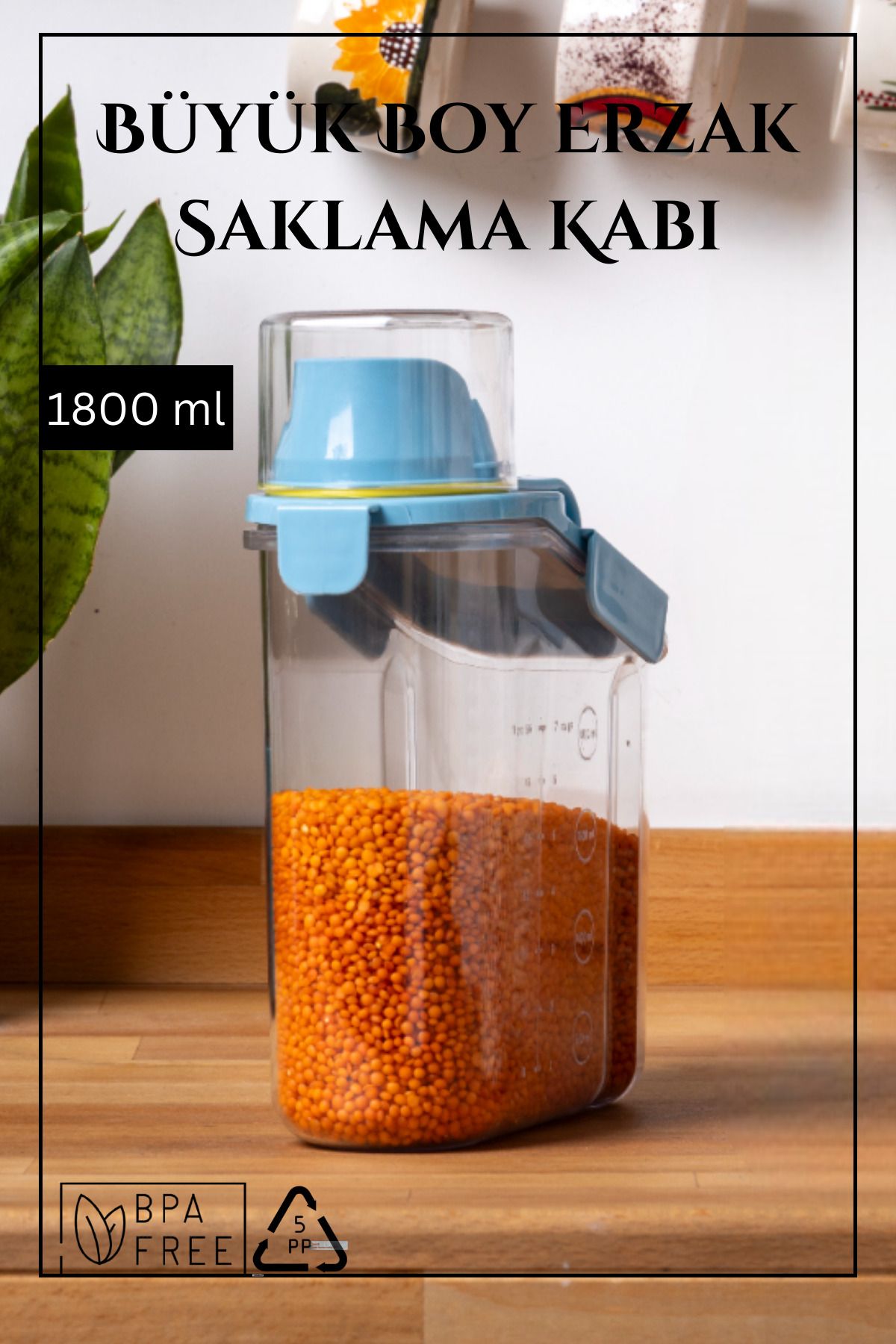 Espas Home Contalı Sızdırmaz Erzak Saklama Kabı / 1800 ml / Mavi - TEKLİ