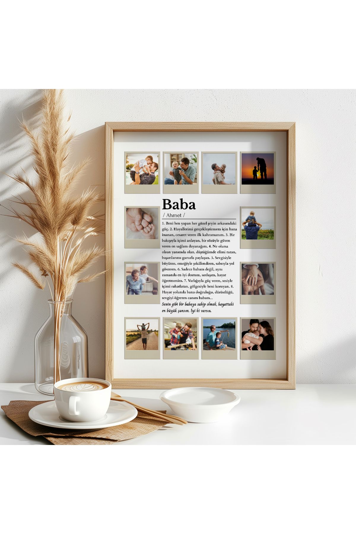 CKA Tasarım Kişiye Özel Baba Tanımı Bej Fotoğraflı Tasarım Tablo , Babalar Günü Hediyesi, Babalar Günü Tablosu
