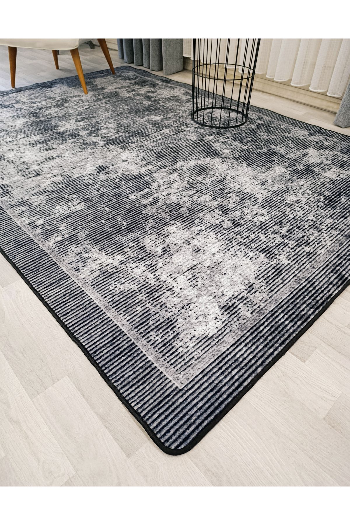 Brillant GRİ Renk Geometrik Desen Kaymaz Taban Yolluk Halı