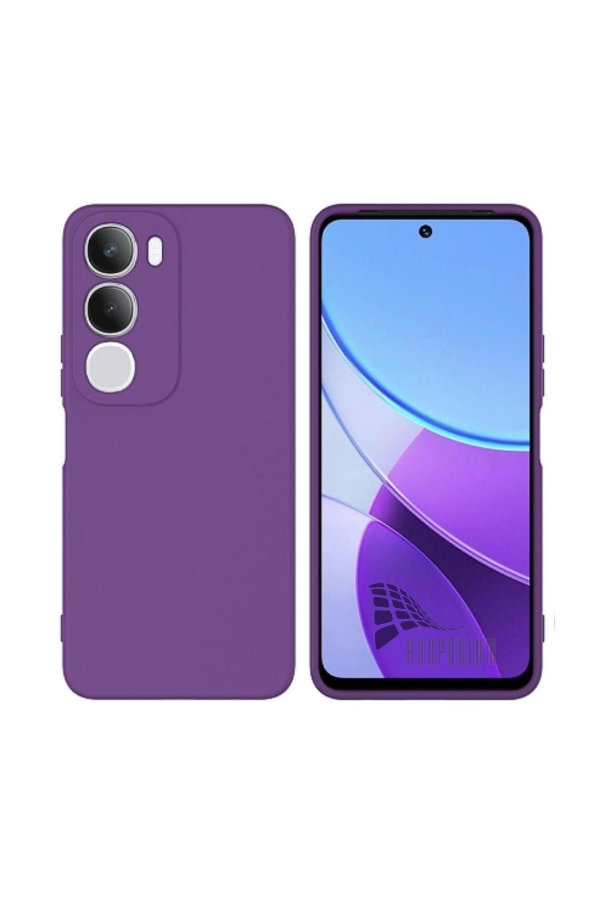HANPORIUM Vivo Y19S Uyumlu Silikon Kılıf - Kamera Korumalı Esnek Pastel Renk Kapak - Mor