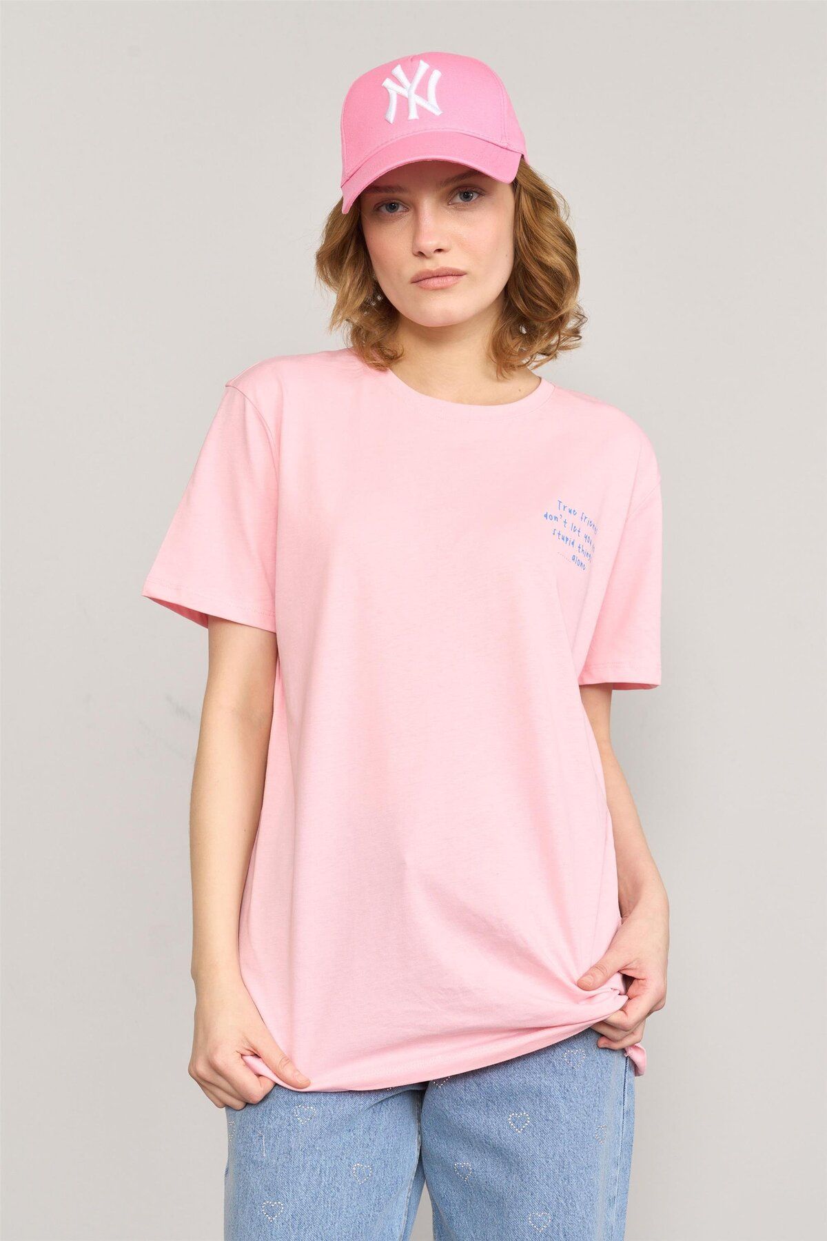 FİTHİT Çetinkaya Fithit 8380 Bisiklet Yaka 30/1 Penye Regular T-shirt Açık Pembe