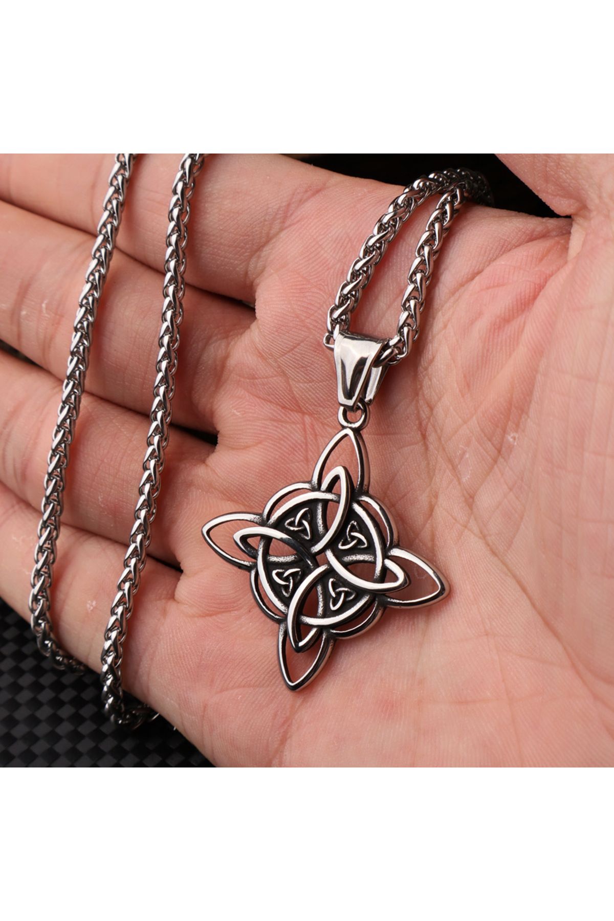 Viking Nordik Triquetra İşlemeli İskandinav Mitolojisi 316L Paslanmaz Kararmaz Çelik Kolye