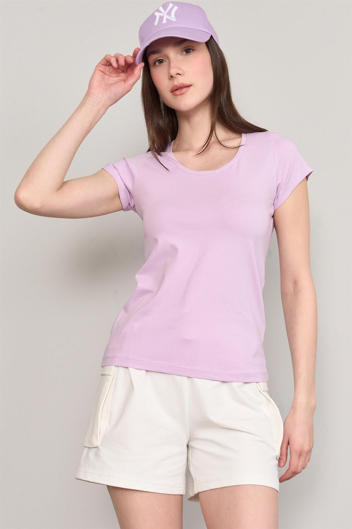 FİTHİT Çetinkaya Fithit 8464 U Yaka 30/1 Compact Penye Süprem T-shirt Lila