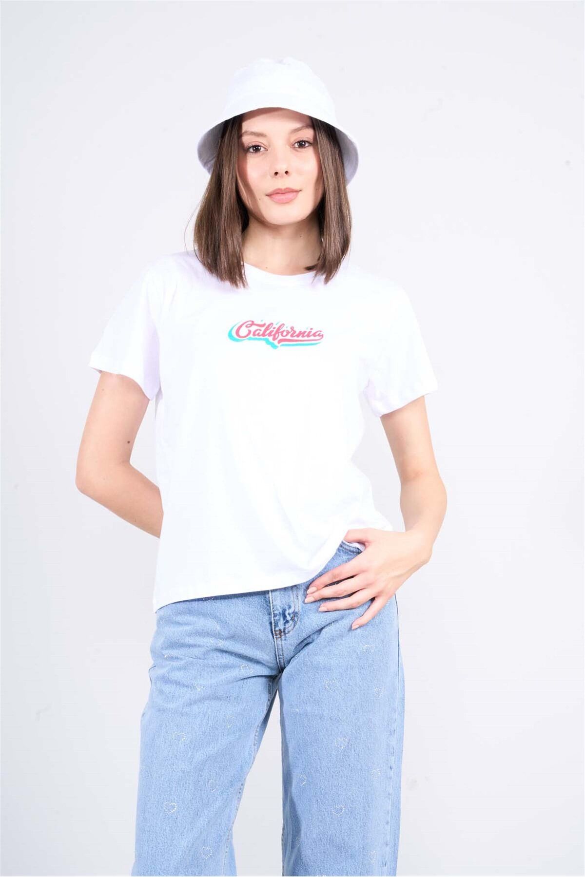 FİTHİT Çetinkaya Fithit 8483 Bisiklet Yaka 30/1 Compact Penye Süprem Baskılı T-shirt Beyaz
