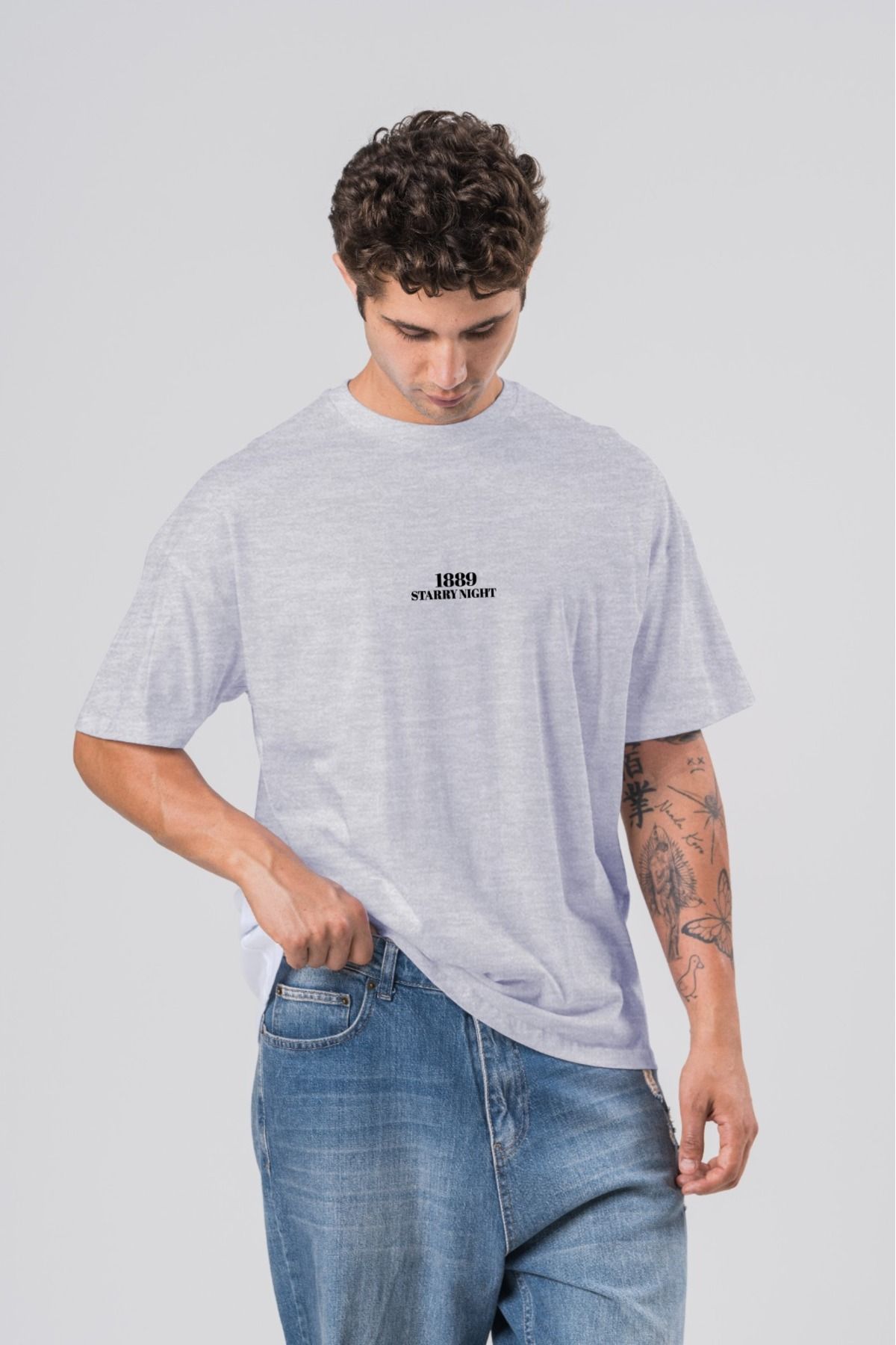 COAL CİTY Erkek Gri Baskılı Oversize Geniş Kesim %100 Organik Pamuk T-shirt