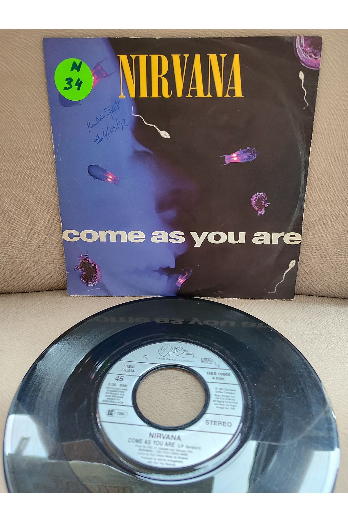 Plakperest NIRVANA - Come As You Are - 1991 Almanya Basım Nadir 45lik Plak 2.el