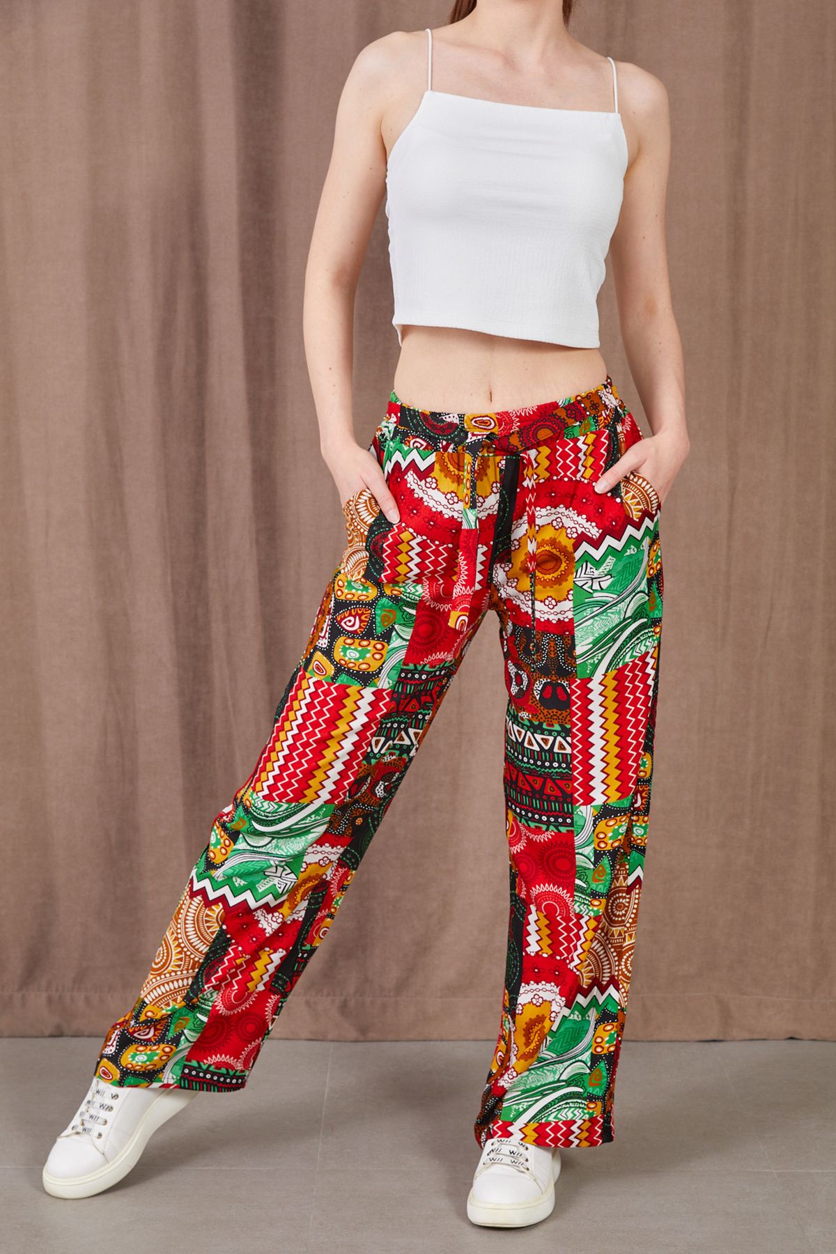 DPARİS Desenli Beli Lastikli Pantolon