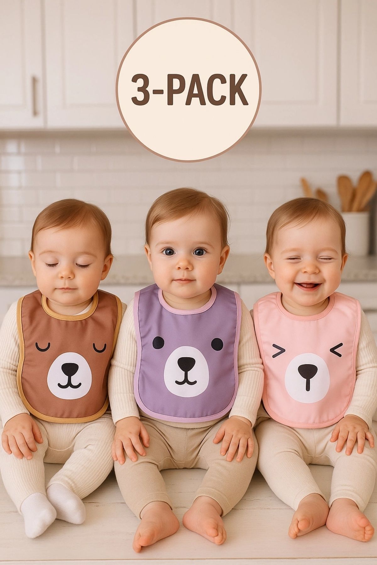 Babydonat Emoji 3'lü Kız Sıvı Geçirmez Bebek Mama Önlüğü 0-18 Ay