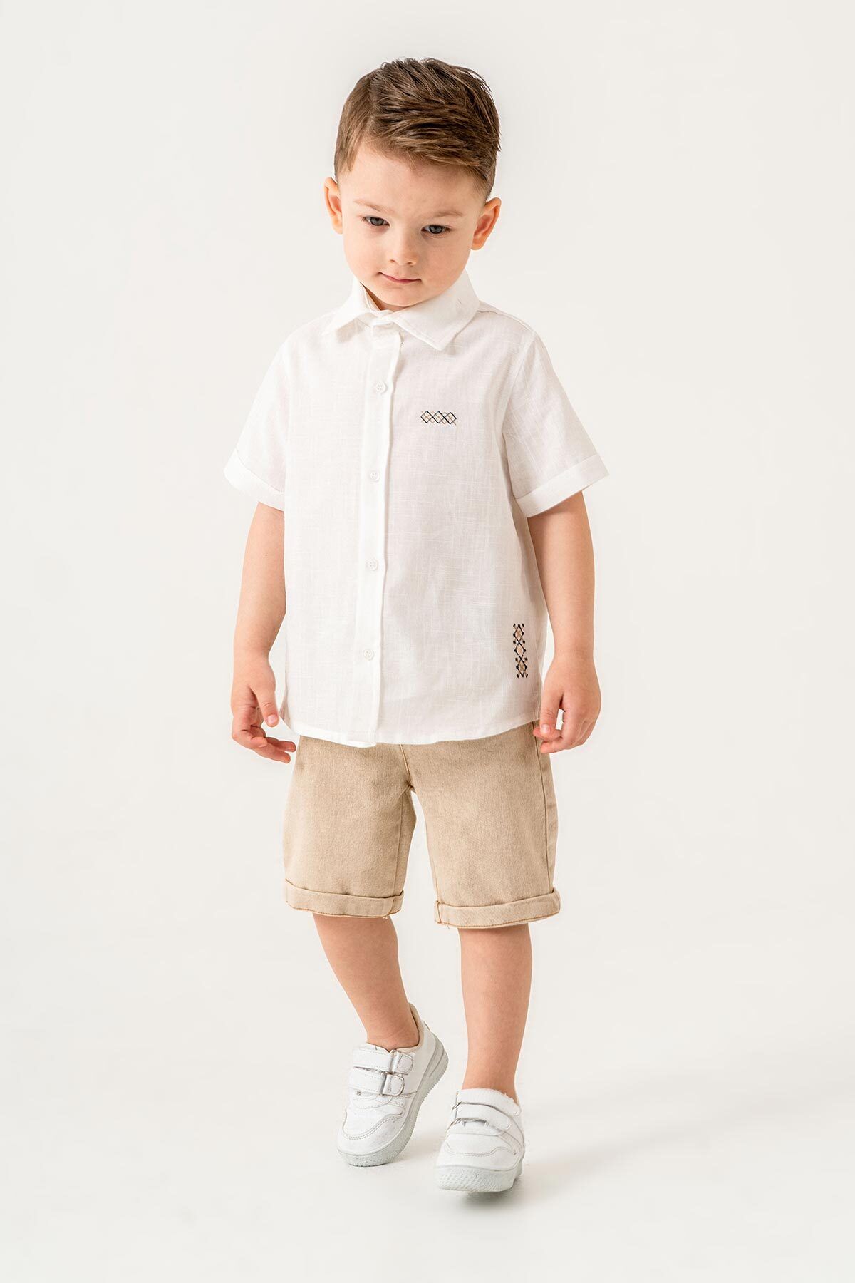Gold Class Kidswear-Short Sleeve Button 2 Piece Linen Boy Shorts Suit 6