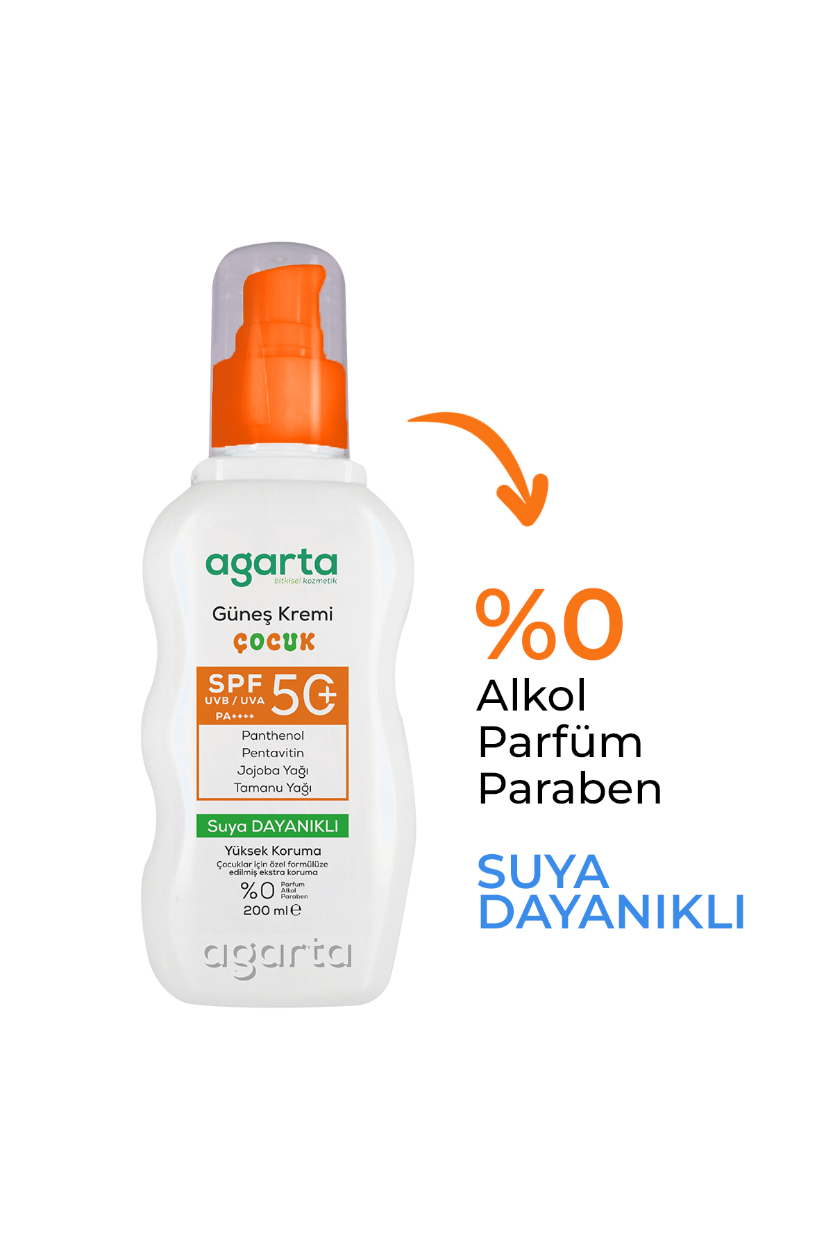Agarta Suya Dayanıklı Spf 50 Yüz Vücut Güneş Koruyucu Çocuk Bebek 200 ml ( 3 Yaş Için Uygundur) fotoğrafı 2 (önizleme)