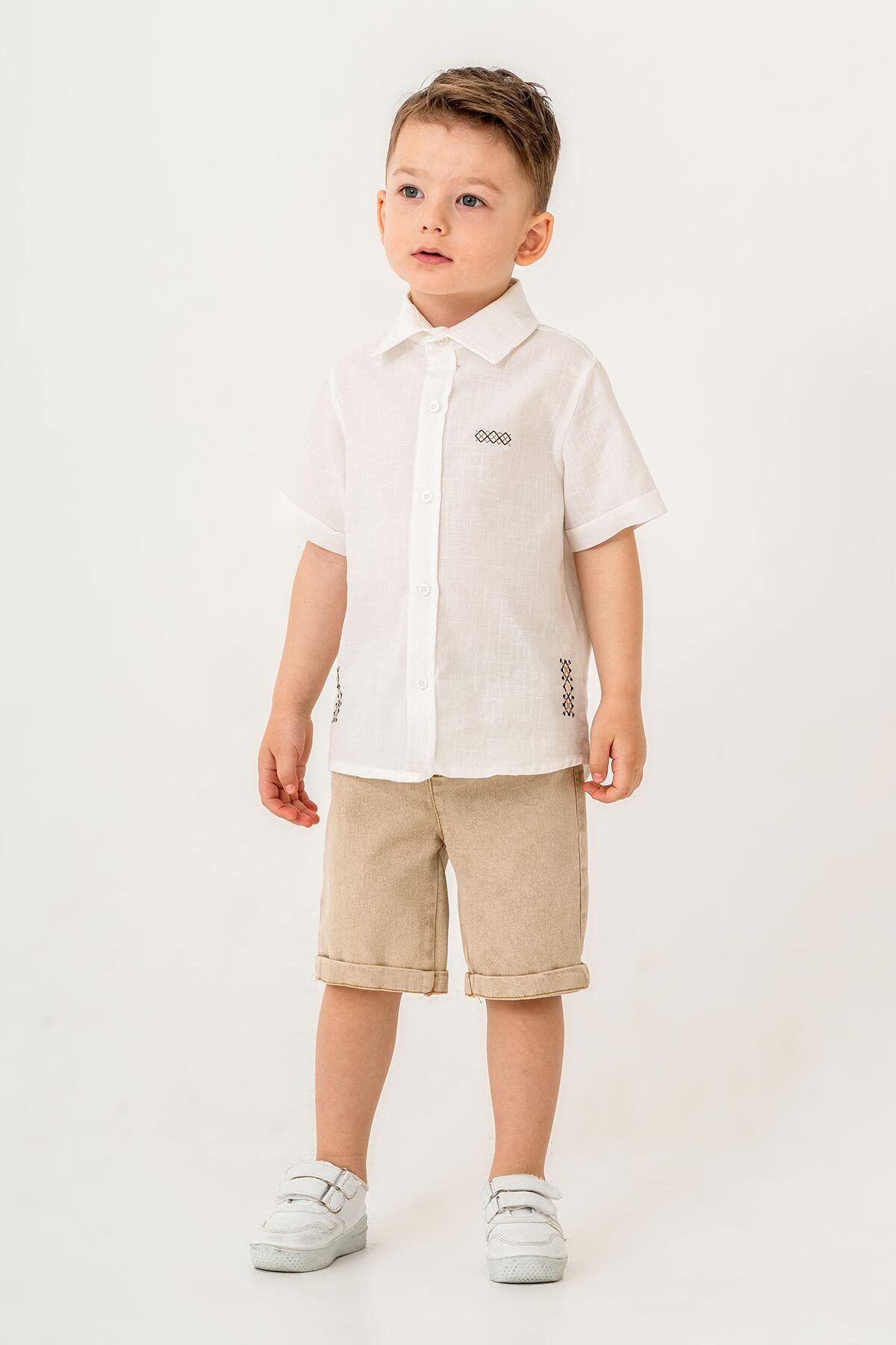 Gold Class Kidswear-Short Sleeve Button 2 Piece Linen Boy Shorts Suit 5