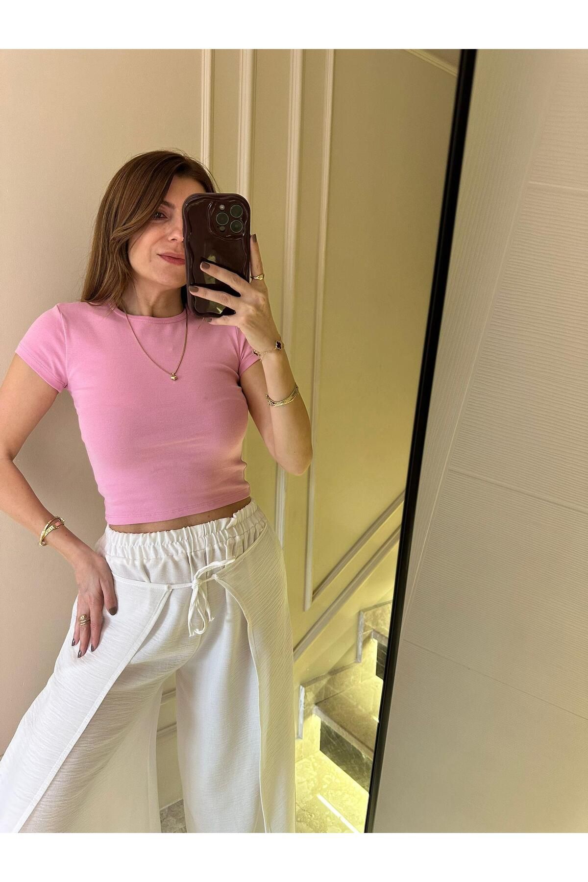 Chamakh Pembe Kısa Kol Pamuklu Body