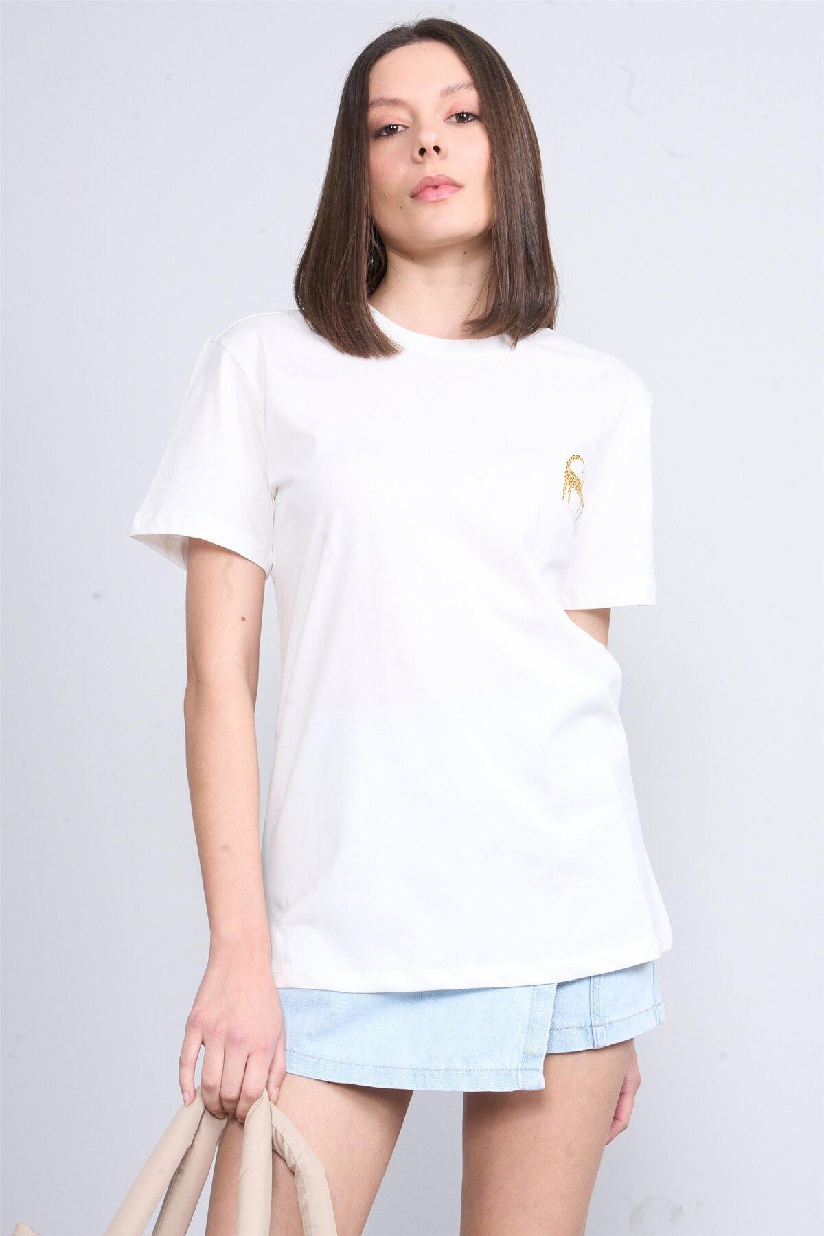 FİTHİT Çetinkaya Fithit 8414 Bisiklet Yaka 30/1 Penye Süprem Regular T-shirt Krem