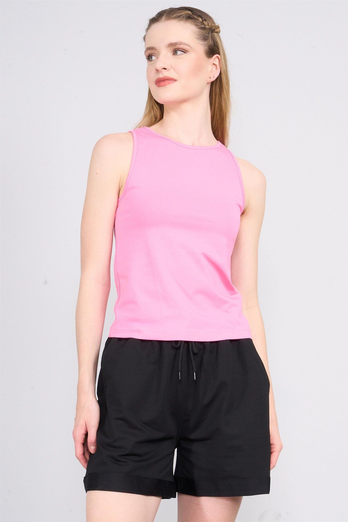 FİTHİT Çetinkaya Fithit 8504 Bisiklet Yaka Sıfır Kol 30/1 Süprem Atlet Pembe
