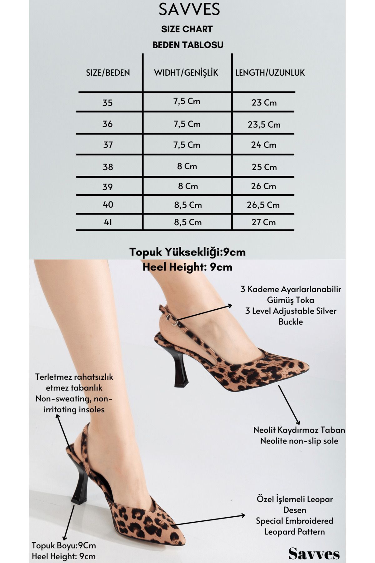 sv savves-Leopard Patterned Women's Pointed Toe Open Back Heeled Shoes 3