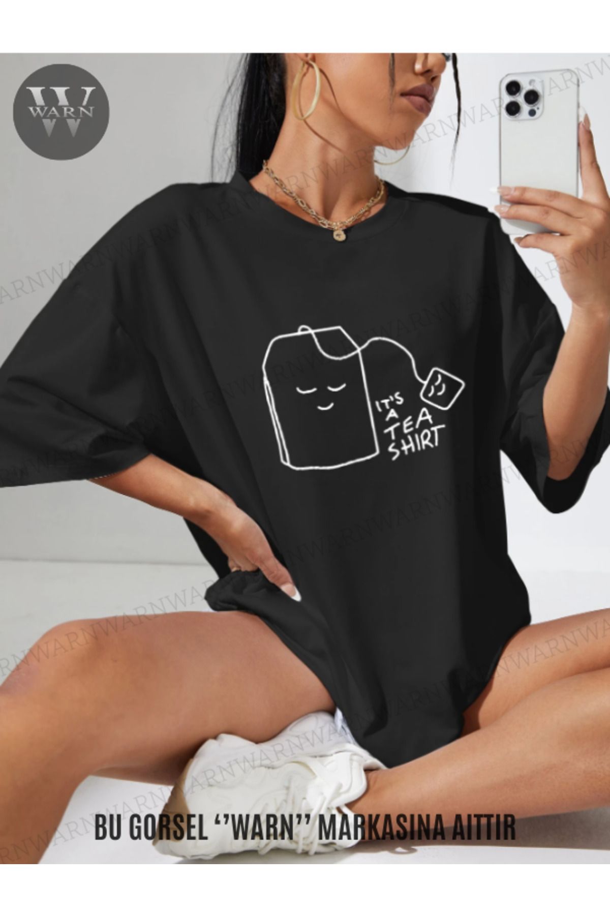 warn Unisex Its'a Tea Shirt Baskılı Oversize Tişört Siyah Beyaz Yazlık