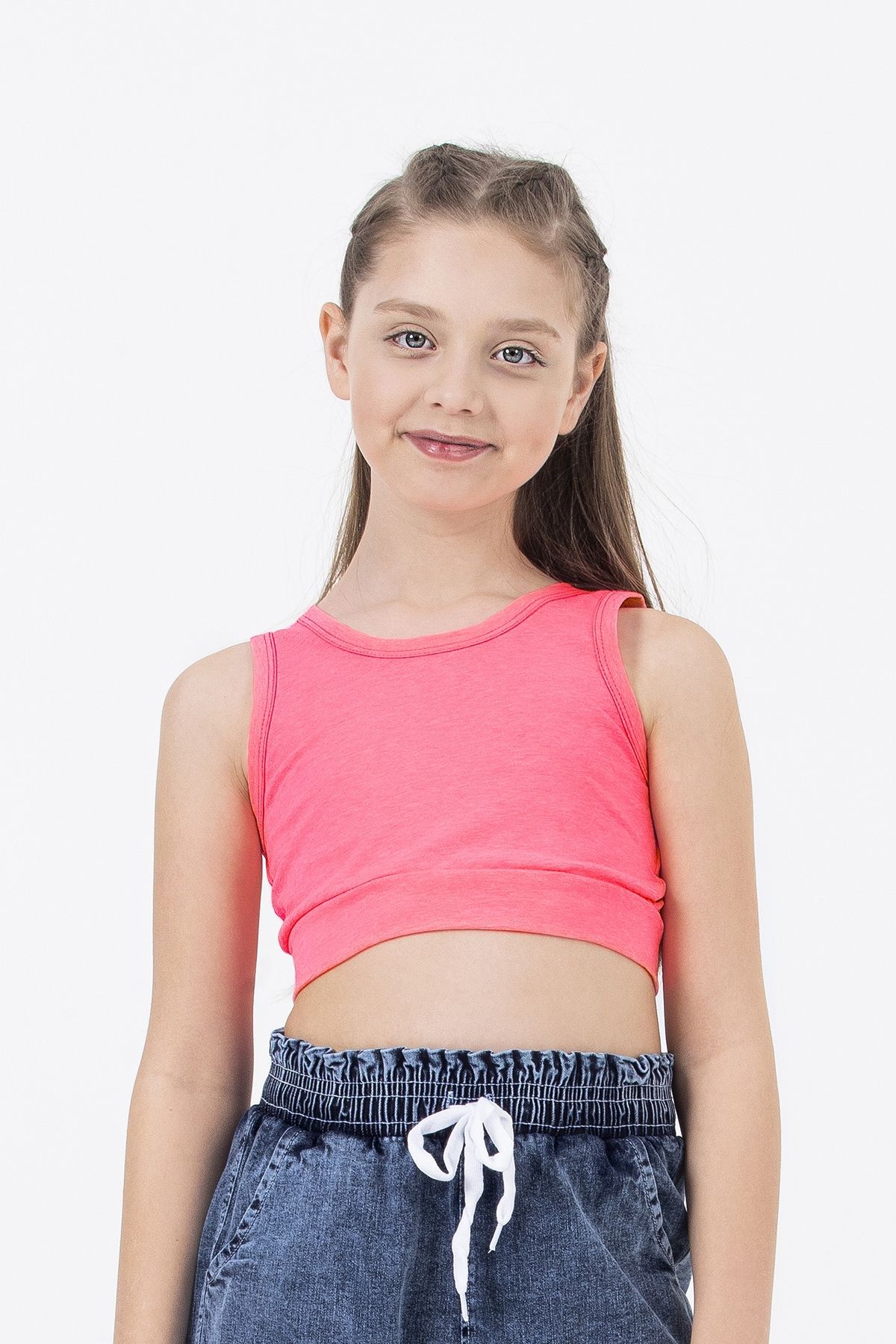 DMB BOYS & GIRLS Kalın Askılı Streç Pamuklu Günlük Kullanıma Uygun Rahat Sporcu Crop Atlet Kız Çocuk Body