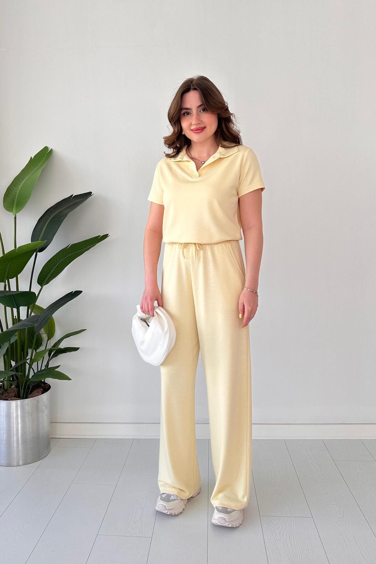 MaziButik Polo Yaka Modal Takım Sarı