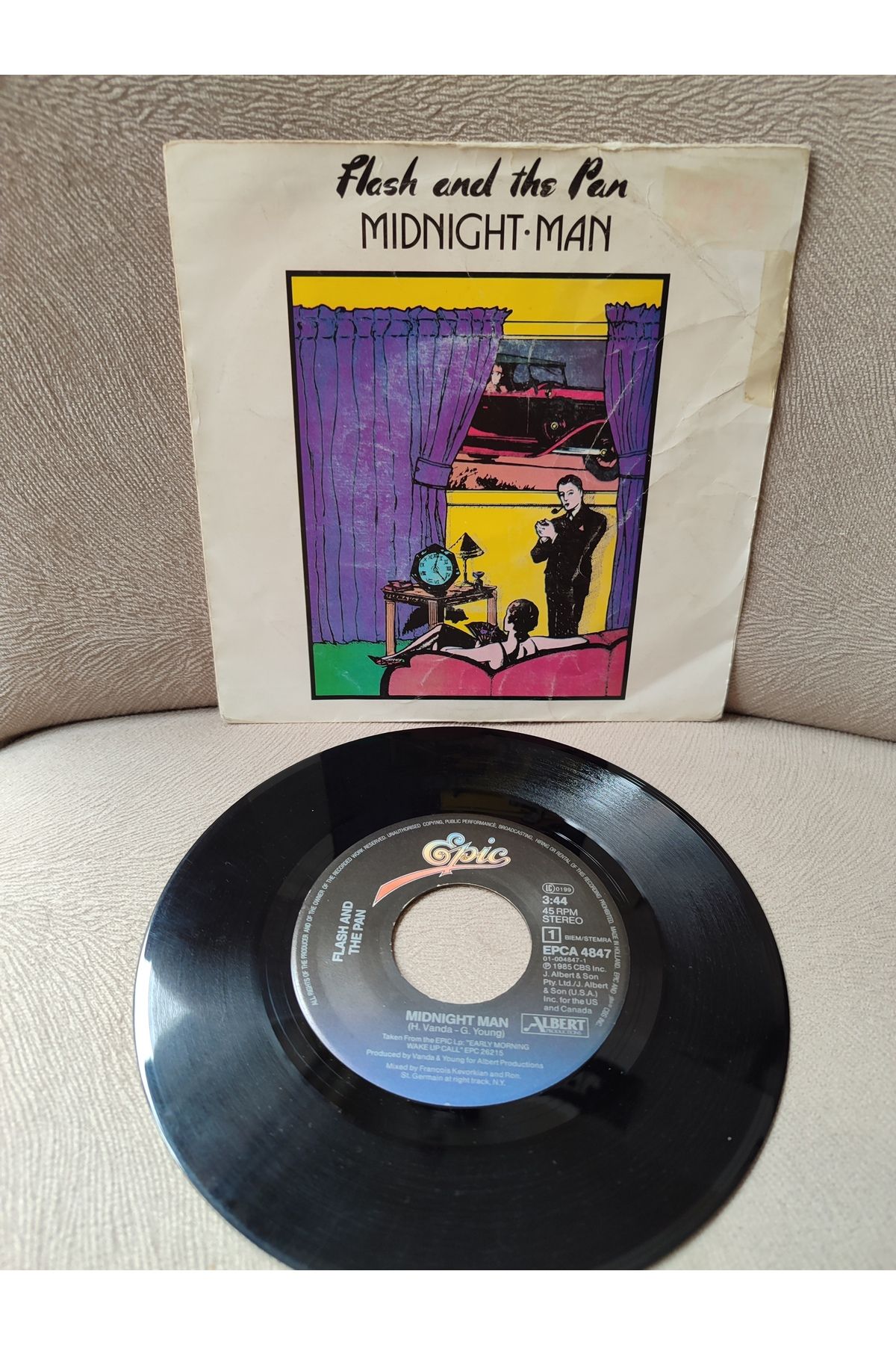 Plakperest Flash And The Pan ‎- Midnight Man - 1985 Hollanda Basım 45 lik Plak 2.el