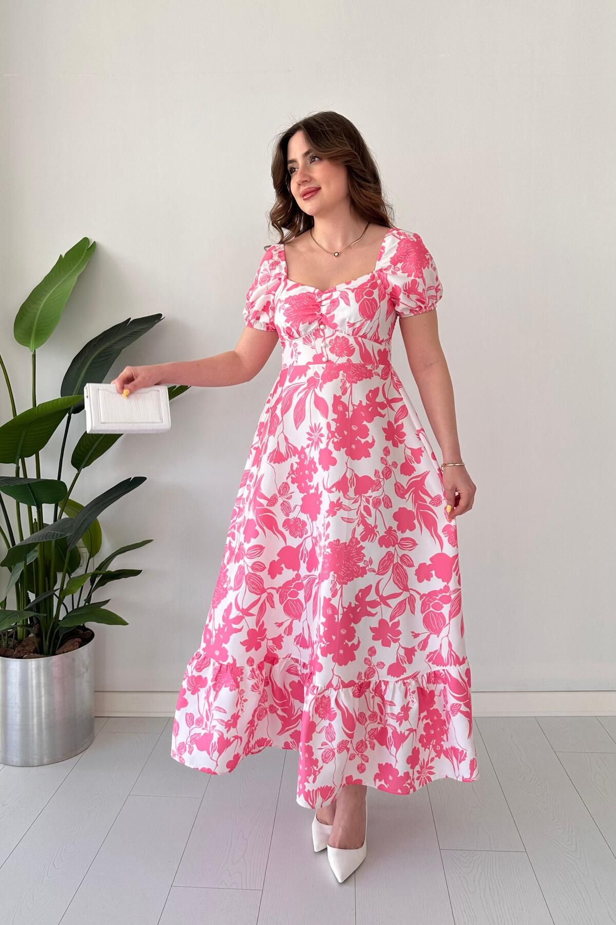 MaziButik Petunya Poplin Elbise Pembe