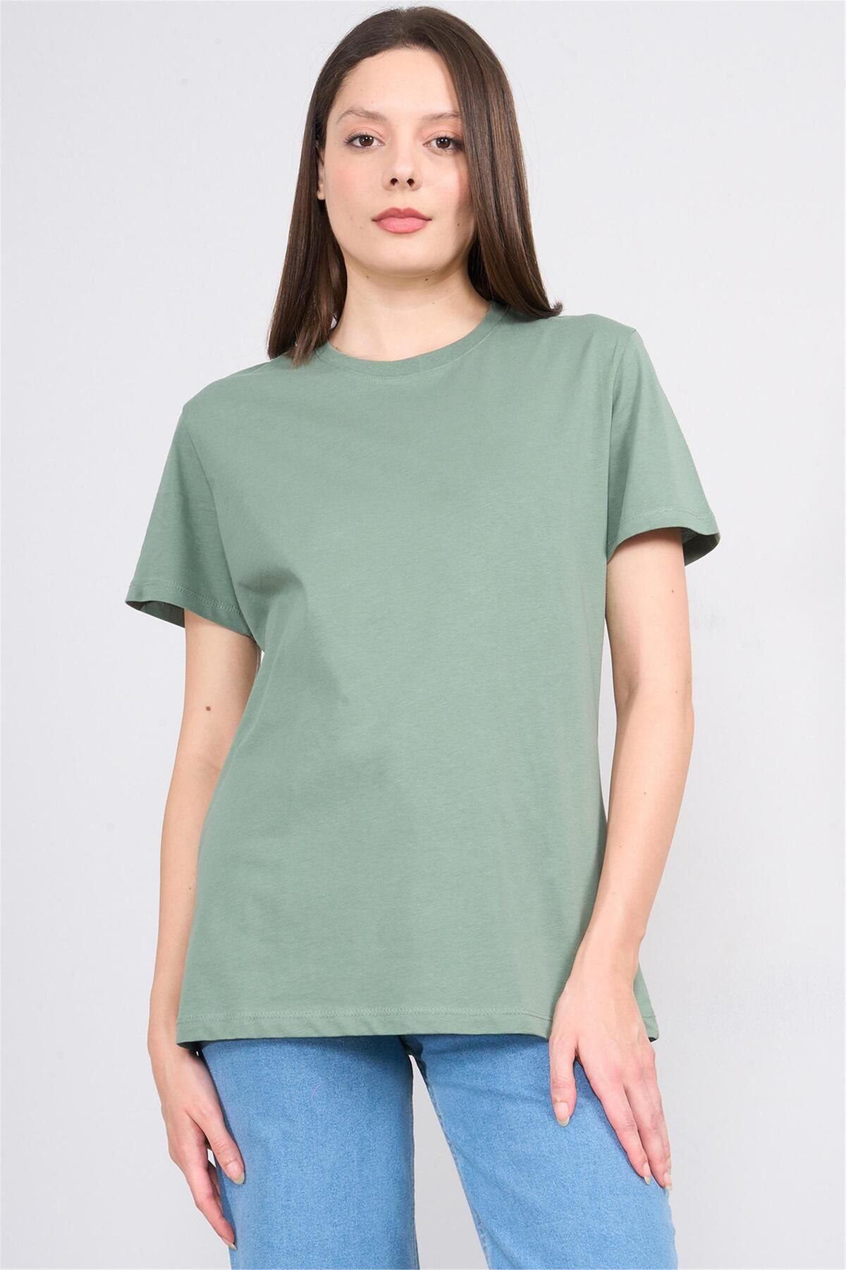 FİTHİT Çetinkaya Fithit 3264 Bisiklet Yaka Basic T-shirt Haki