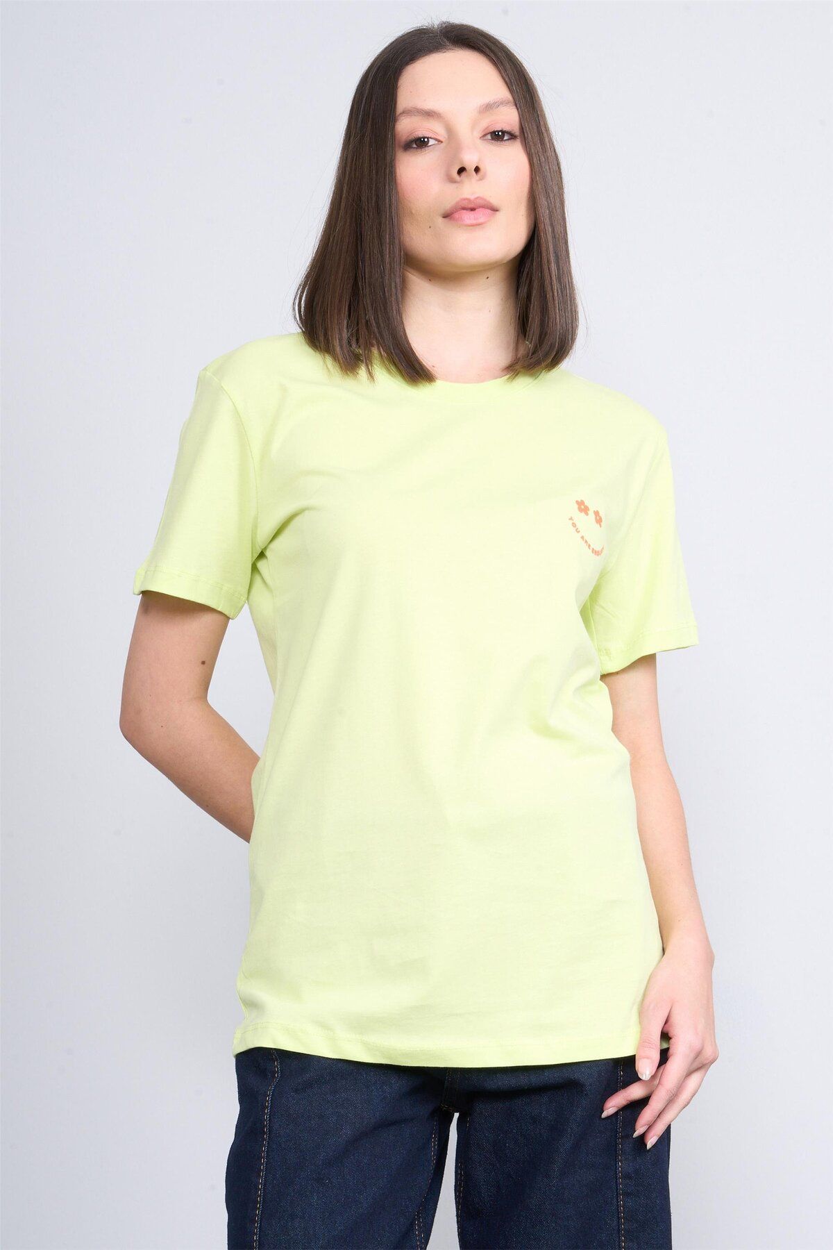 FİTHİT Çetinkaya Fithit 8325 Bisiklet Yaka 30/1 Penye Süprem Regular T-shirt Açık Yeşil