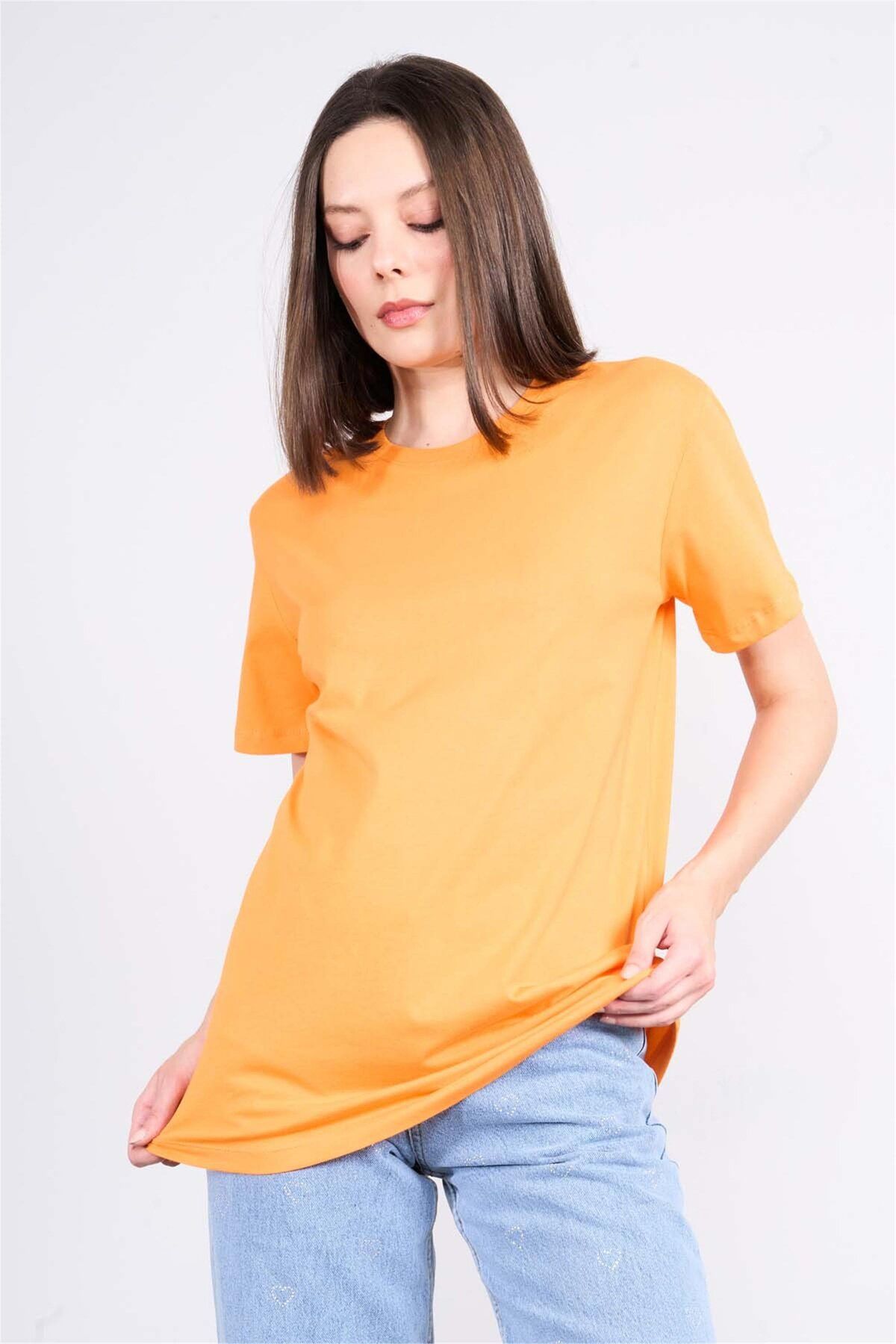 FİTHİT Çetinkaya Fithit 3264 Bisiklet Yaka Basic T-shirt Oranj