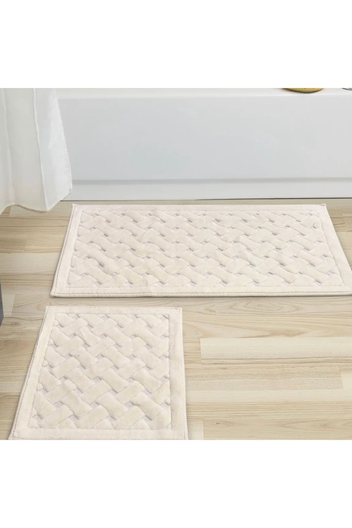 Çelsa Home Pamuklu 2'li Düz Kenar Banyo Paspas Takımı Sepet Desen Ekru