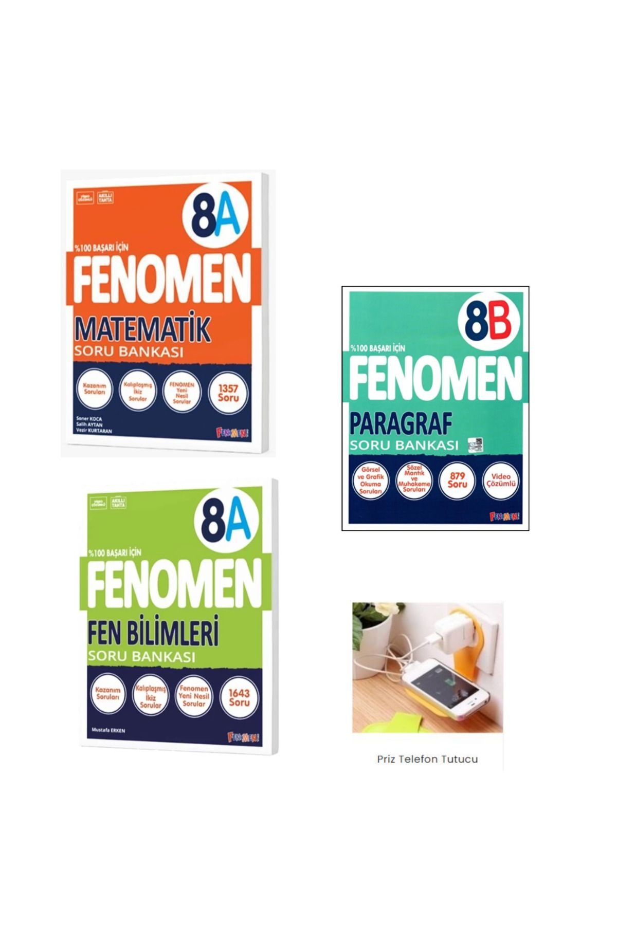 paraf yayınları Fenomen Yayınları 8A MATEMATİK + 8A FEN + 8B PARAGRAF SET PRİZ TUTUCU HEDİYE