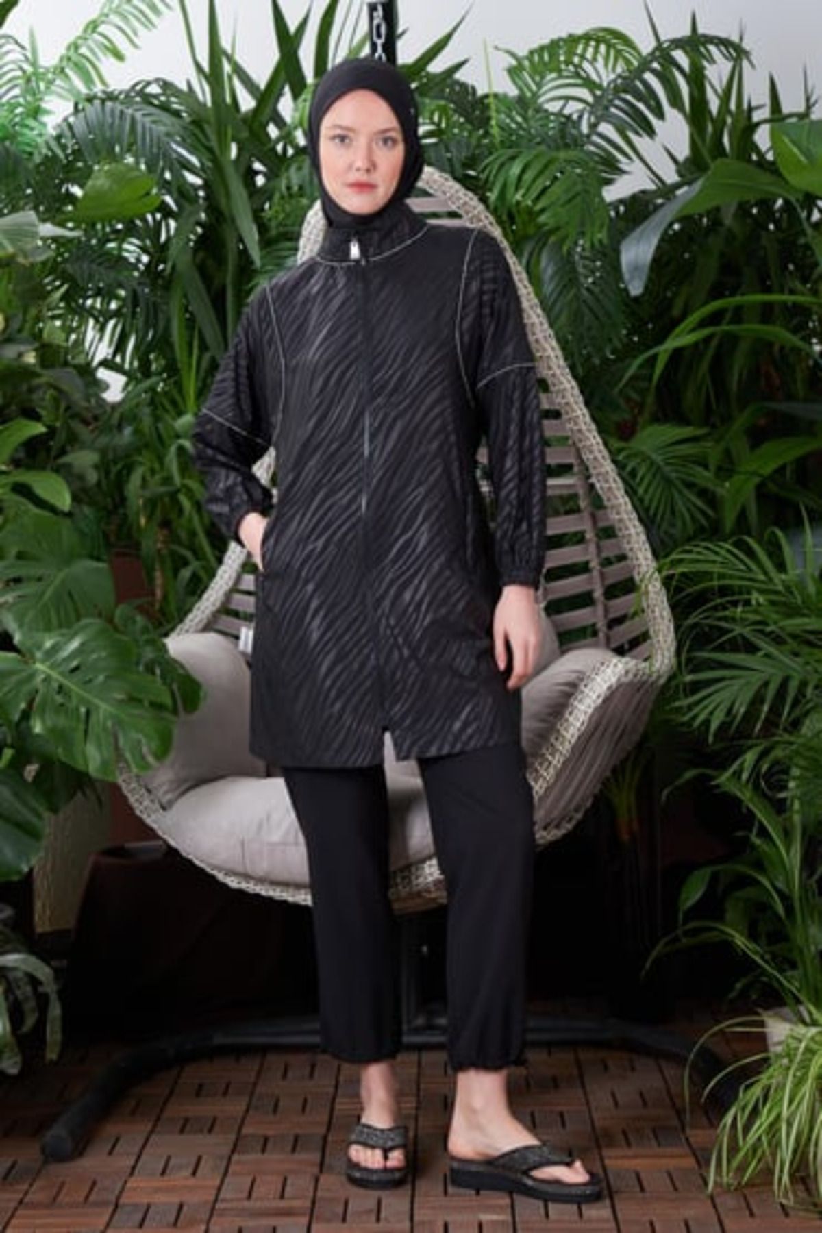 Moodbasic MOODBASİC SWİMWEAR ŞERİT TAŞLI TESETTÜR MAYO