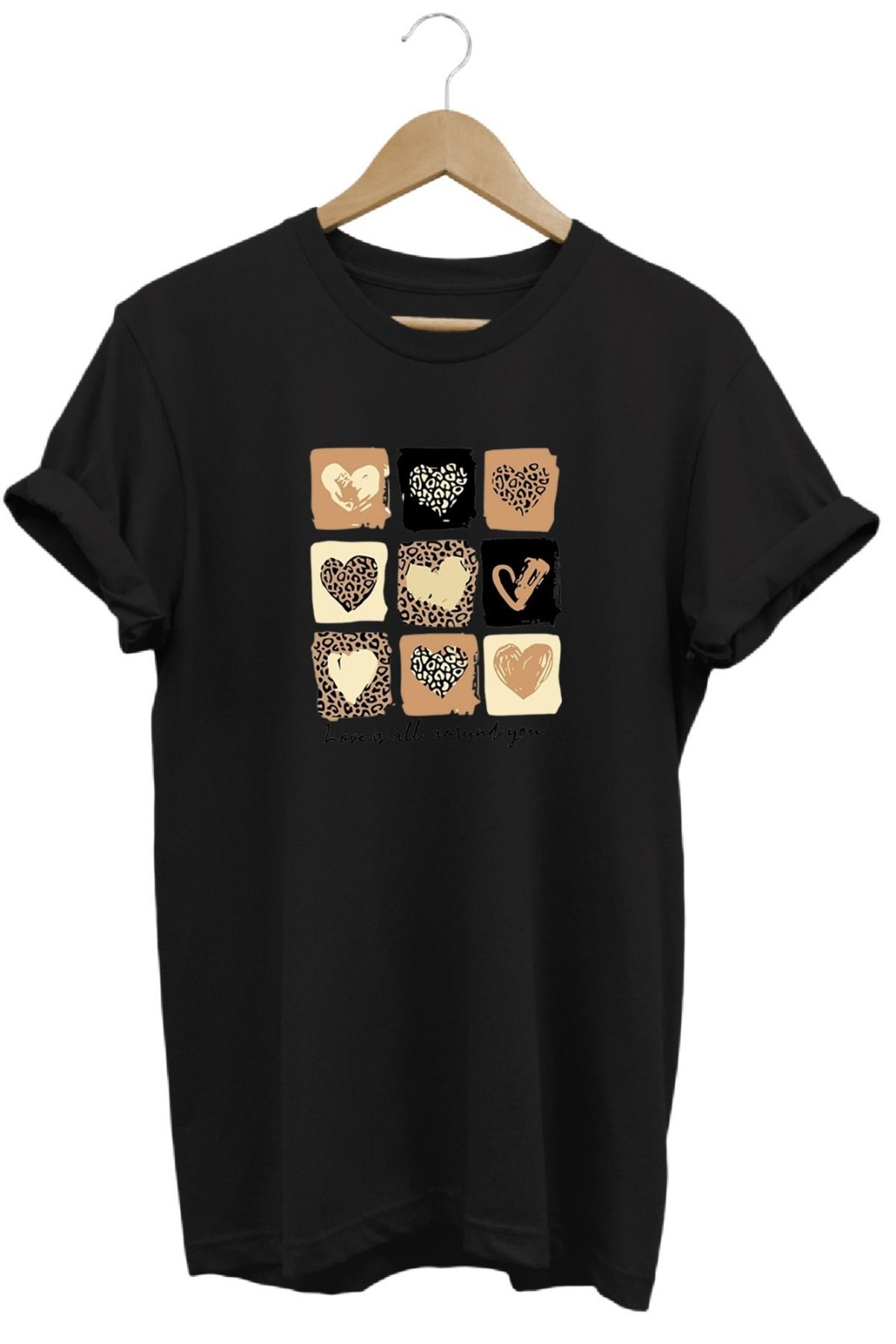 joyyfashion Kalp Baskılı T-Shirt