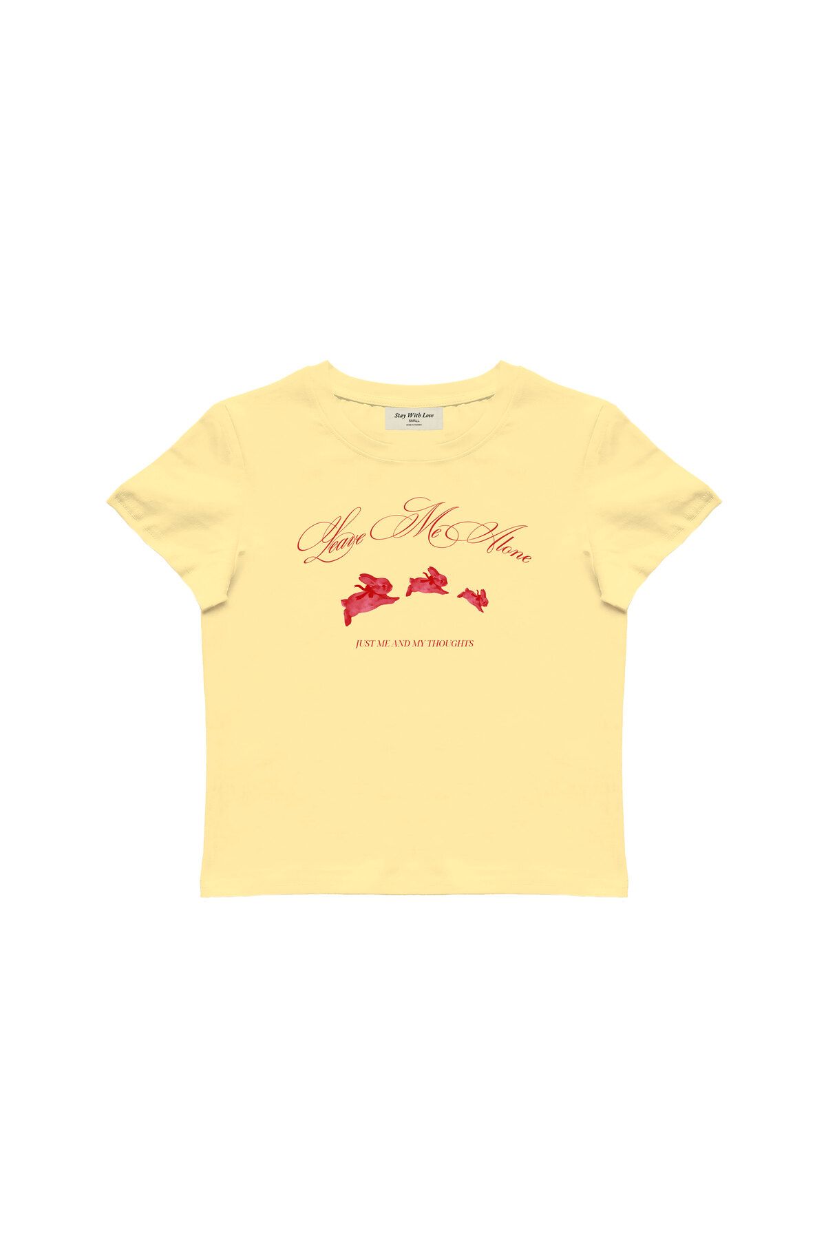 lethestudios Leave Me Alone Baskılı, Tavşan Desenli Baby Tee Crop Top