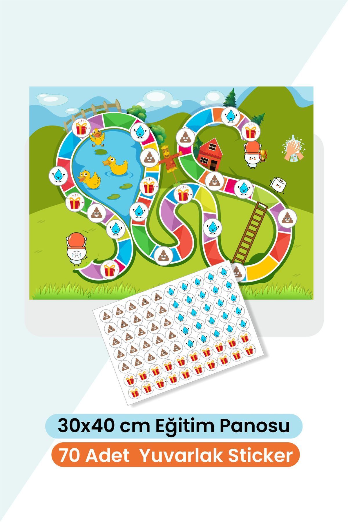 Piksel Grafik Eğlenceli ve Eğitici Tuvalet Eğitimi Sticker Panosu 30x40 cm