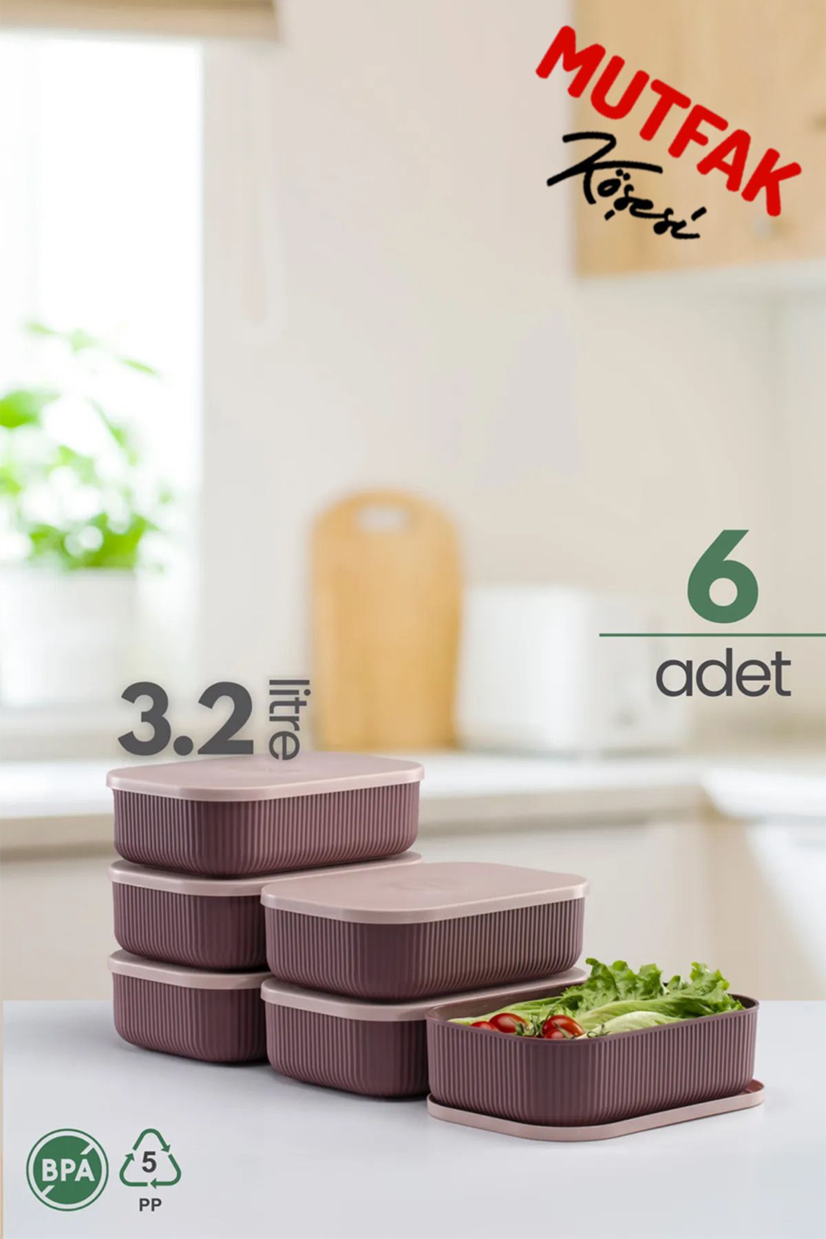 Mutfak Köşesi Terra 6 Adet 3.2 Lt Düzenleyici Kapaklı Kutu, Dekoratif Saklama Kutusu