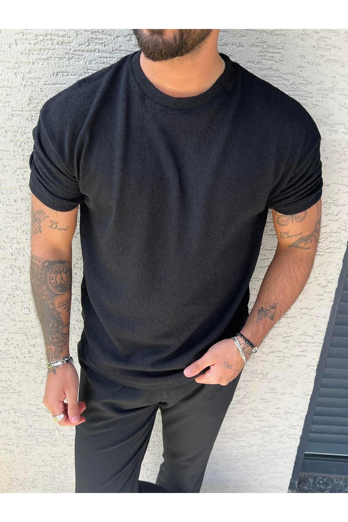 Elzem Keten Regular Fit Tshırt Siyah