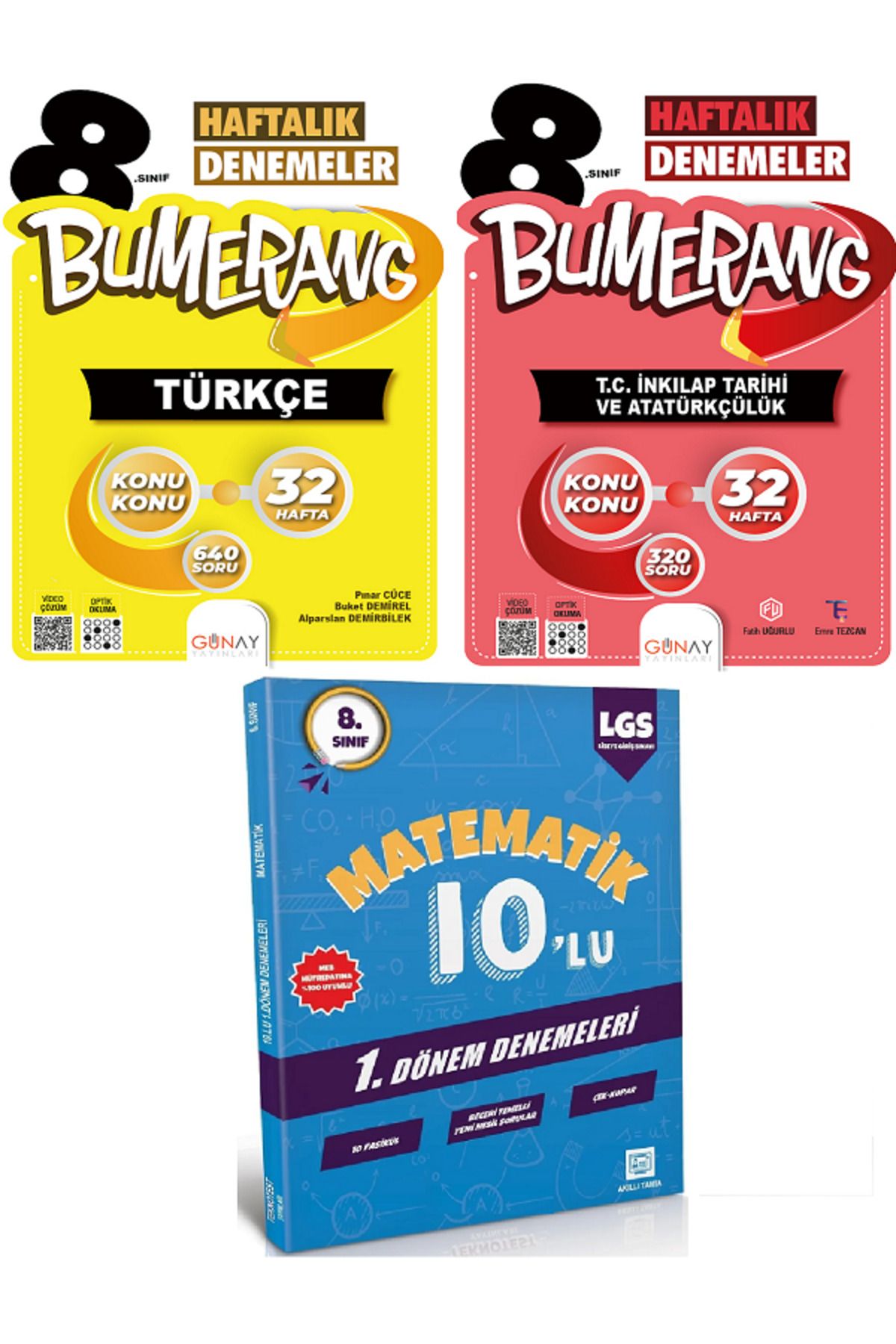 Efsane Yayınları 8.Sınıf Günay Bumerang Türkçe + İnkılap Tarihi 32 Haftalık Denemeler + 10'Lu Matematik Deneme HEDİYE