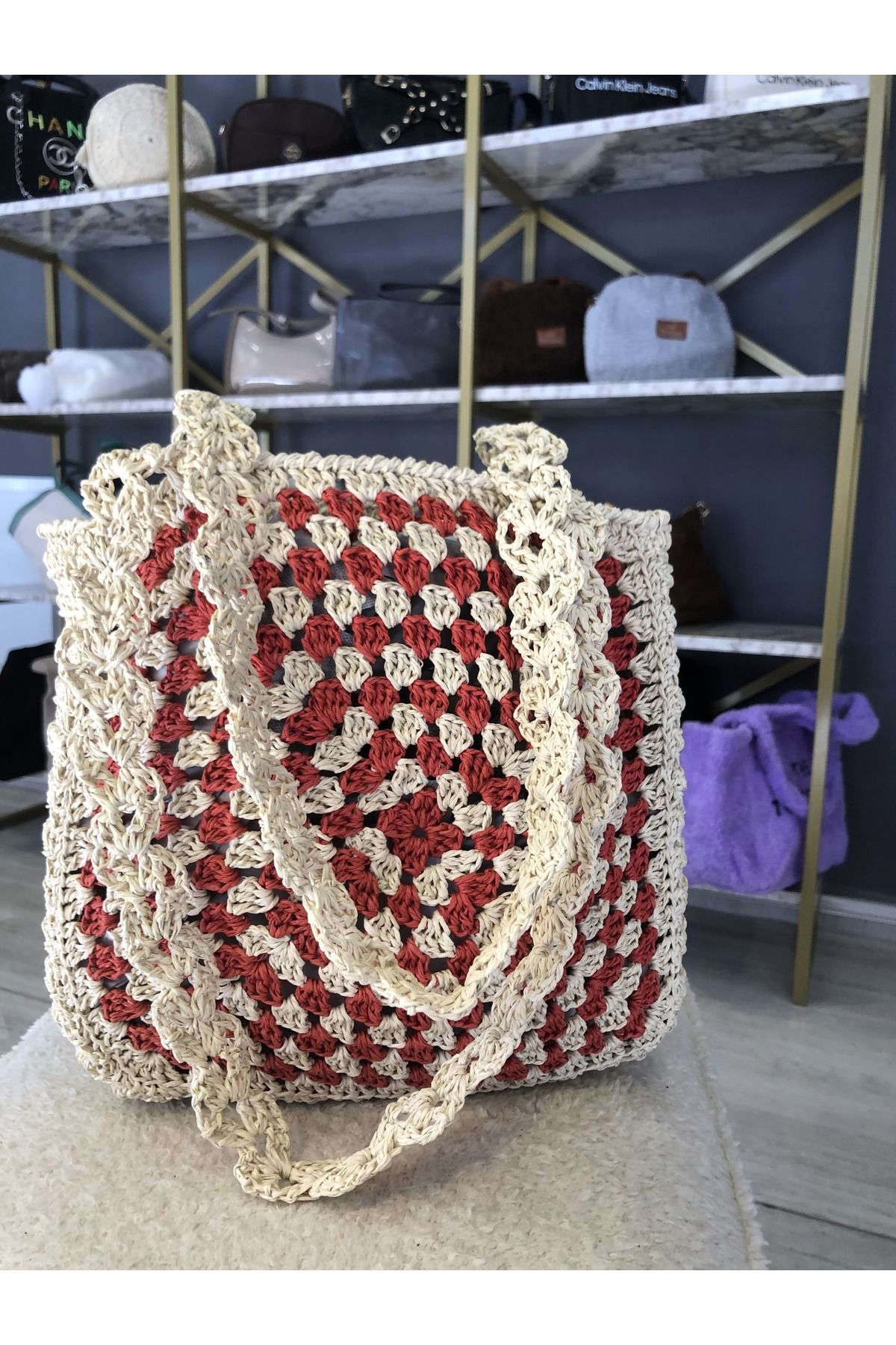 Hane Trend Yuvarlak Rafya Çanta El Örgüsü Hasır Plaj ve Omuz Çantası Tatil ve Sokak Stili