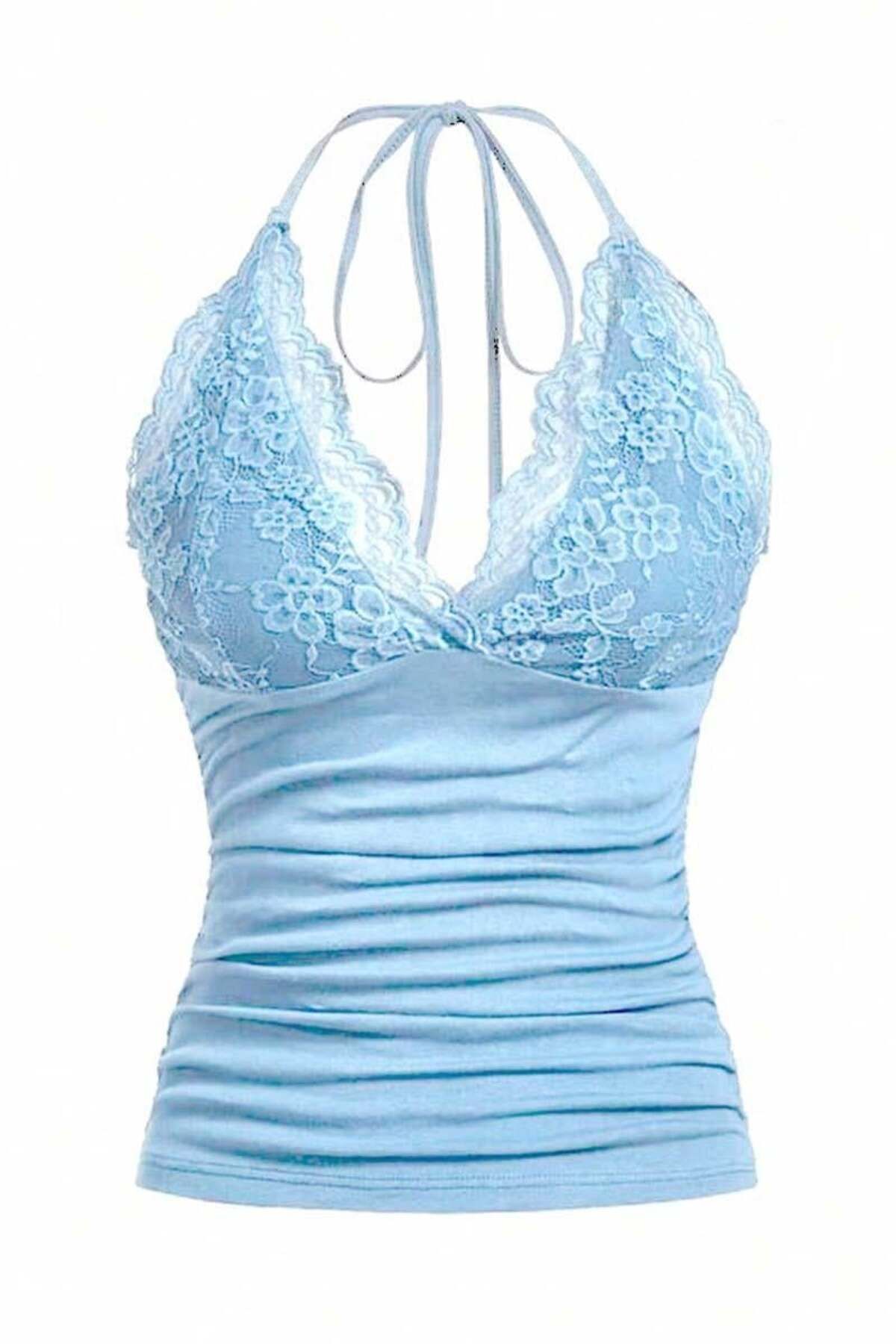 Pop Giyim Dantelli Bağlamalı Askılı Crop Bluz