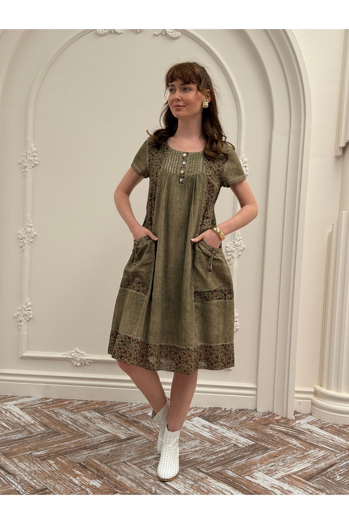 Butik Esra Kandemir YAZLIK PAMUKLU YIKAMALI KUMAŞ ETNİK ELBİSE
