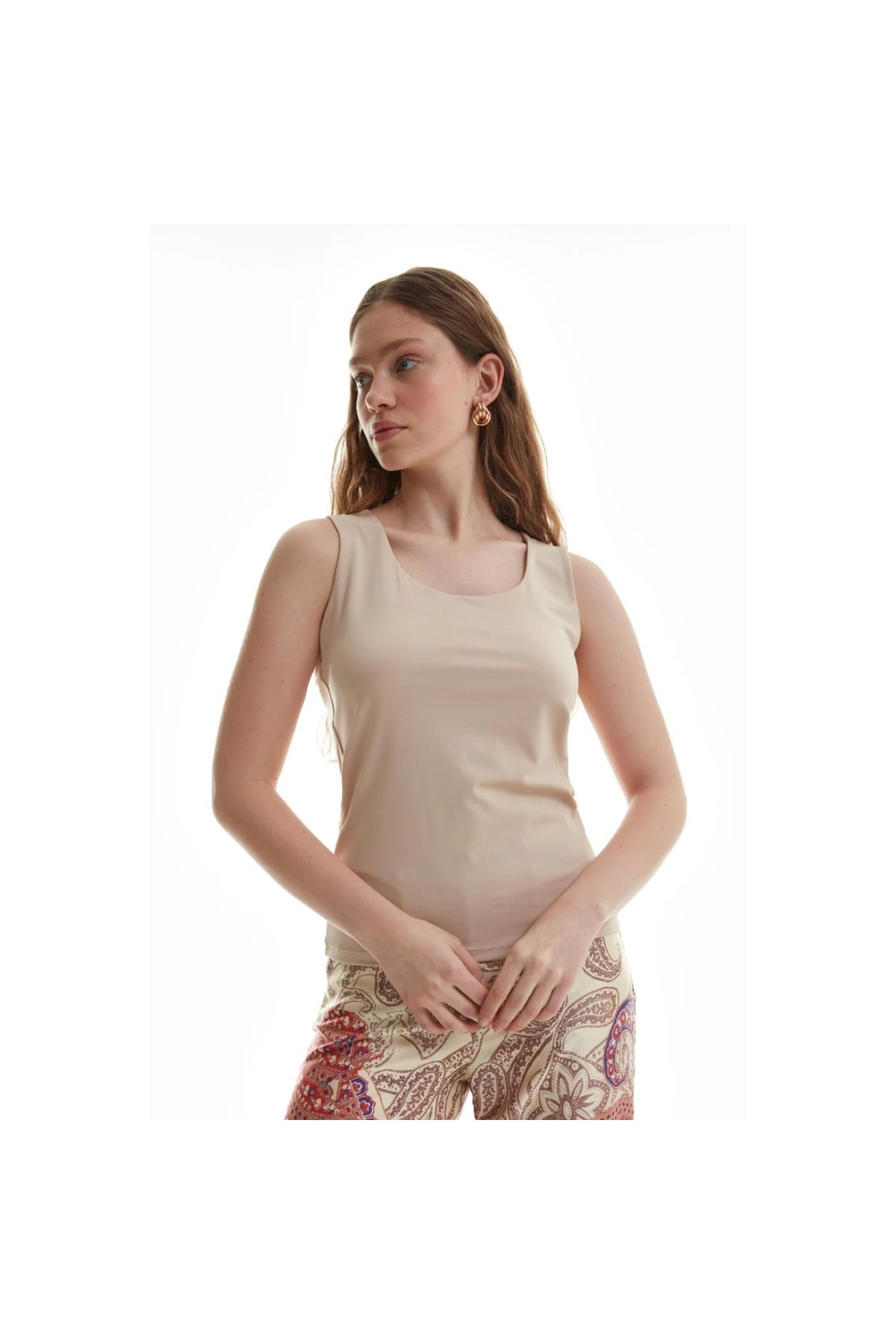 OllaCollection Kalın Askılı Basic Bluz Bej