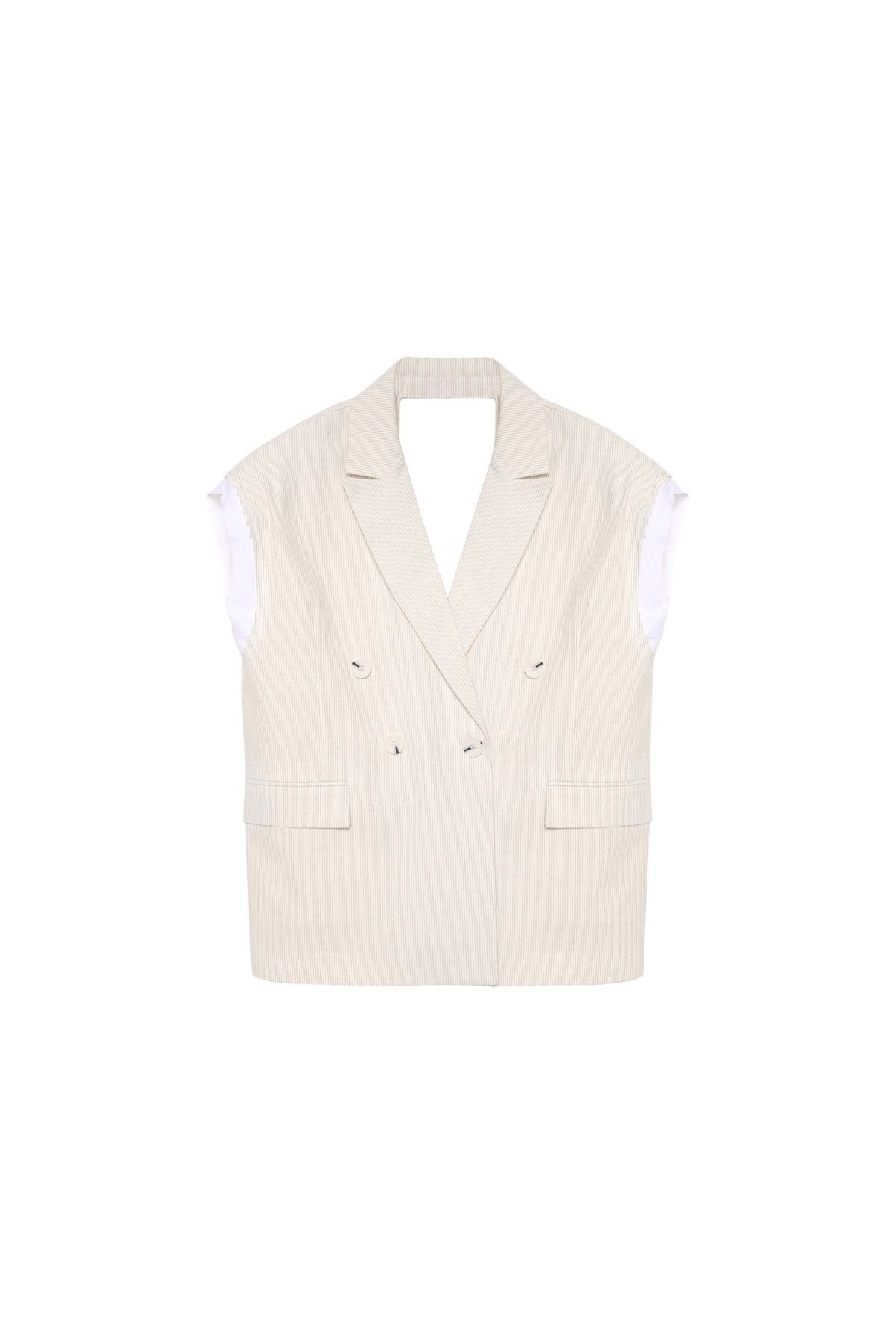 OllaCollection Kumaş Garnili Sırt Detaylı Yelek Natur