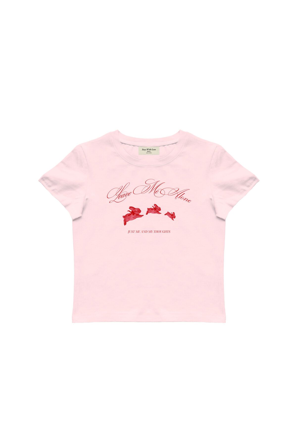 lethestudios Leave Me Alone Baskılı, Tavşan Desenli Baby Tee Crop Top