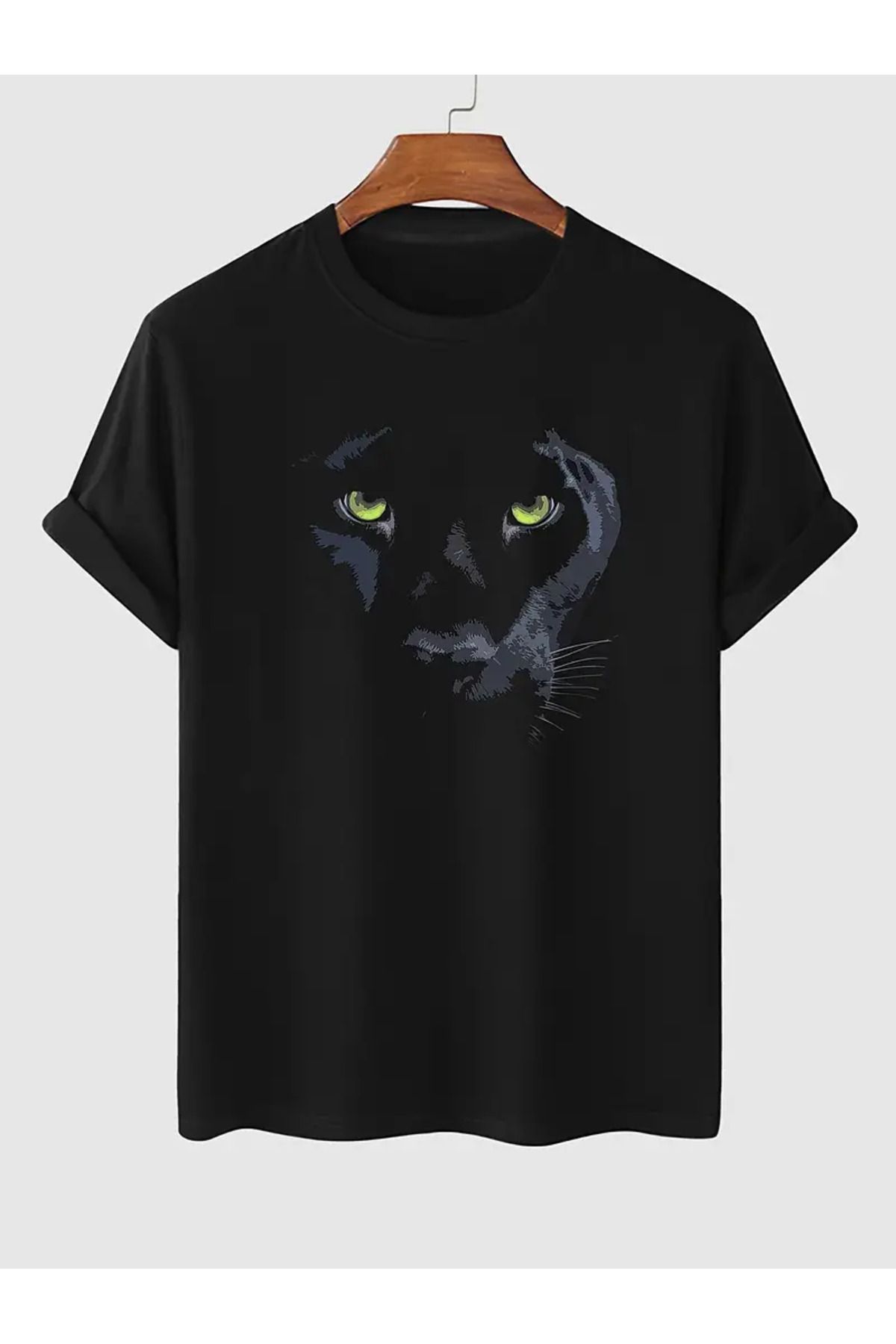 LUNAVISTA Big Cat Baskılı Bisiklet Yaka Kısa Kol T-shirt