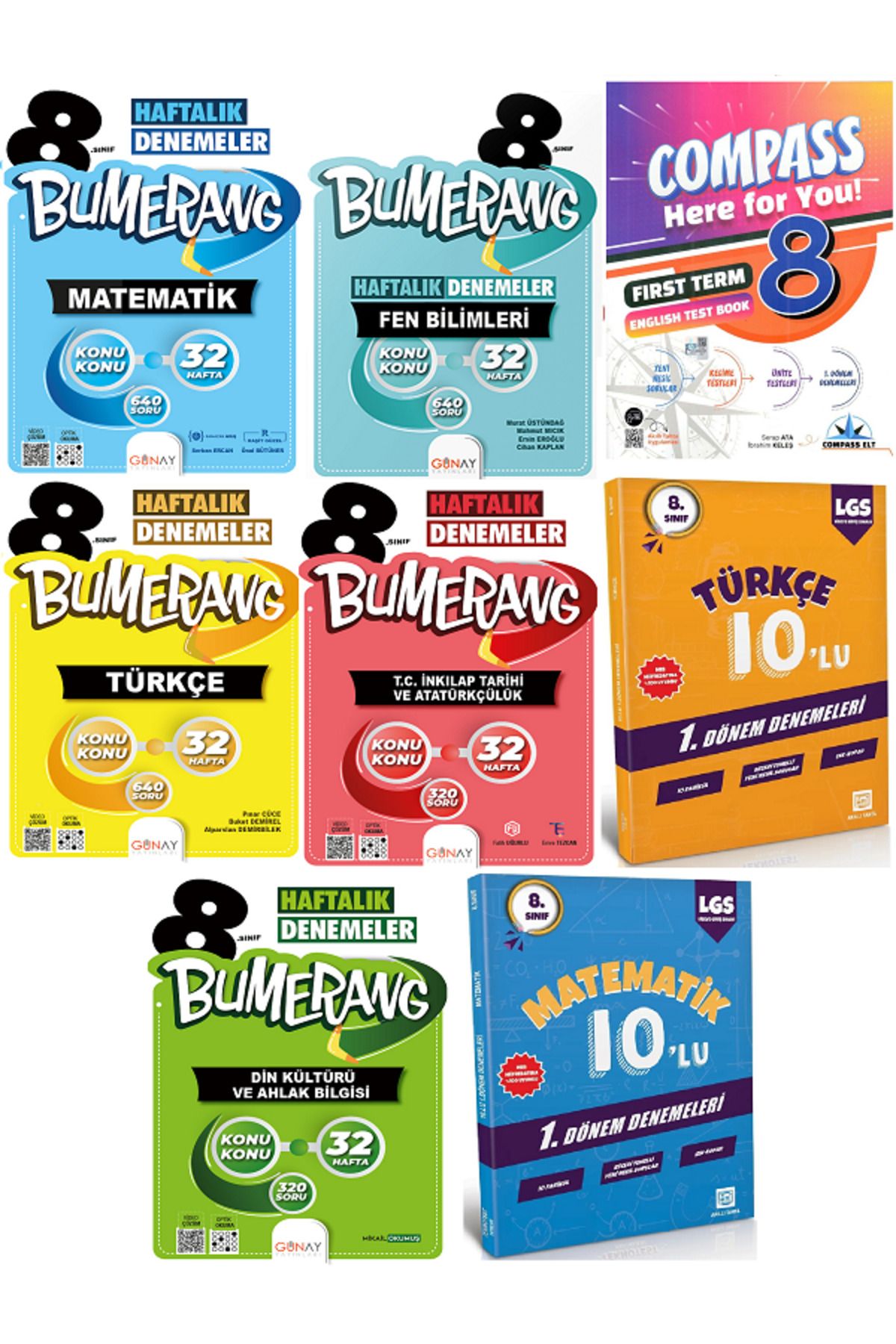Efsane Yayınları 8.Sınıf Günay Bumerang 32 Haftalık Denemeler / Matematik Türkçe İngilizce HEDİYE - Toplam 8 KİTAP