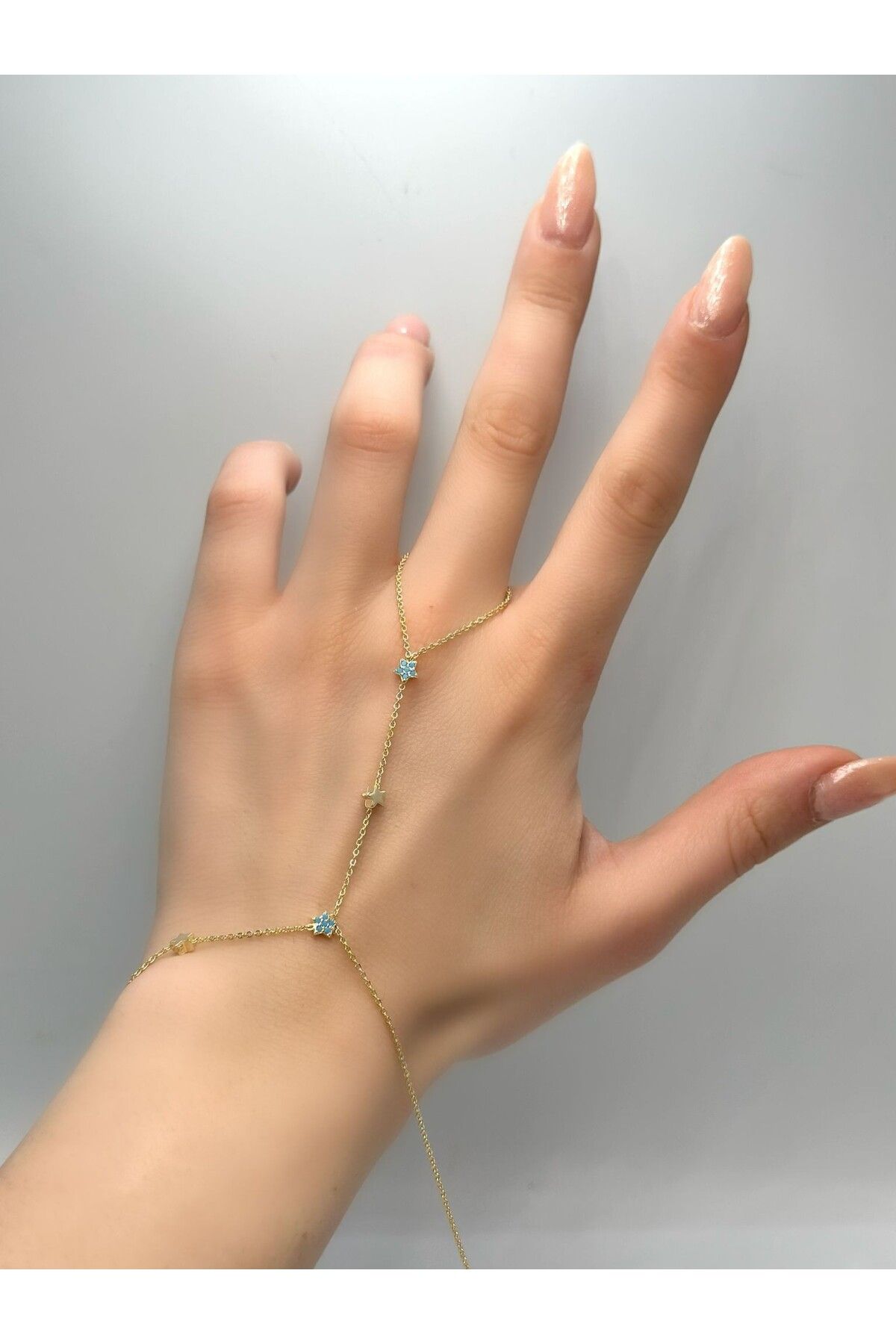 MyladyAccessoriess Mavi Ve Zirkon Taş Detay Yıldız Çelik Şahmeran